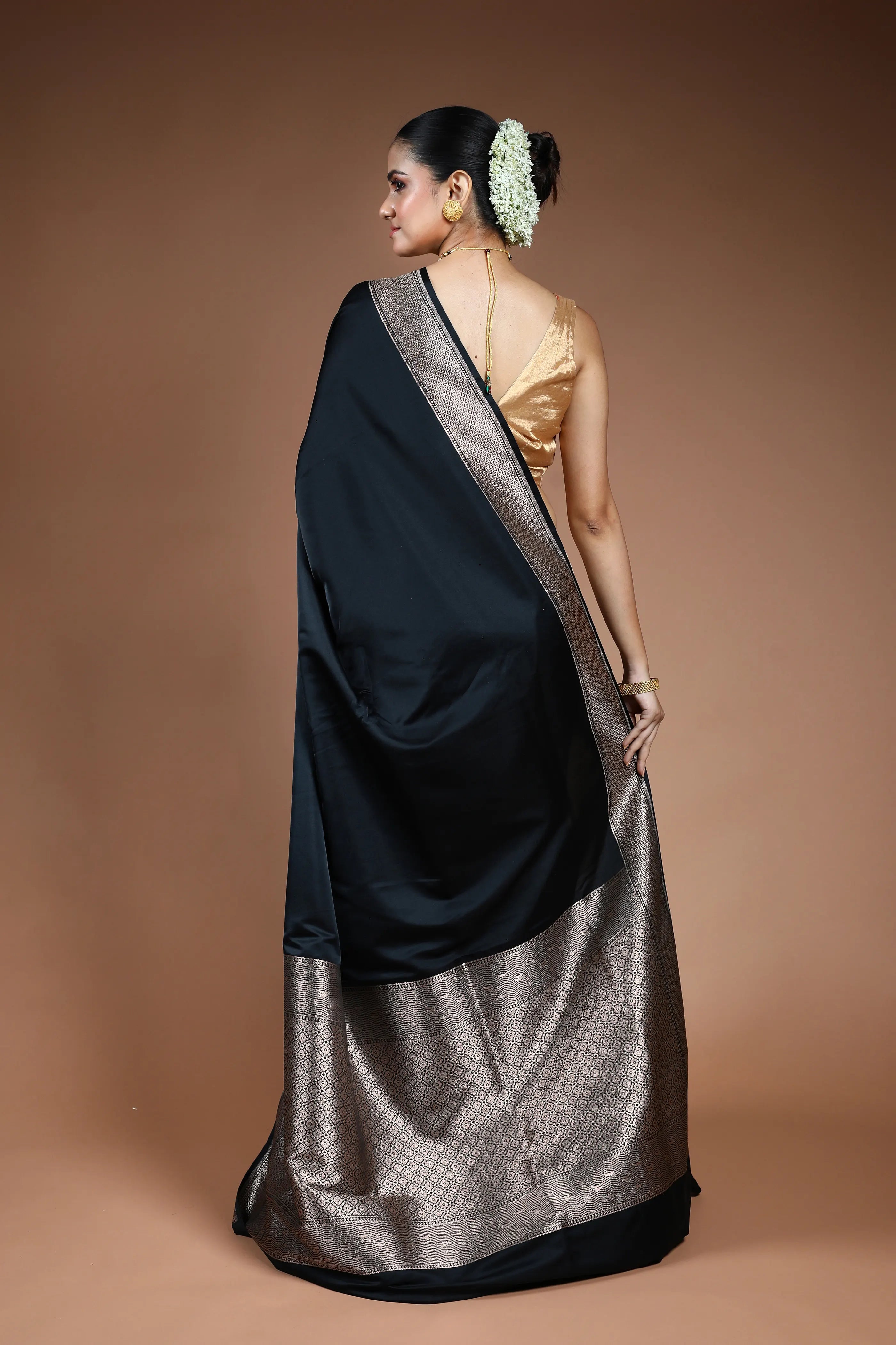 Black Ghat Katan Banarasi Saree with Blouse Piece