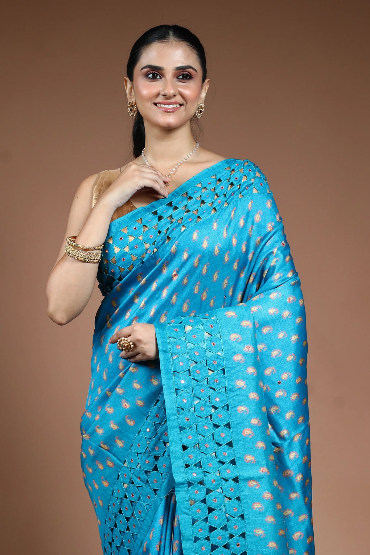 Sky Blue Tussar Cutwork Saree with Blouse Piece