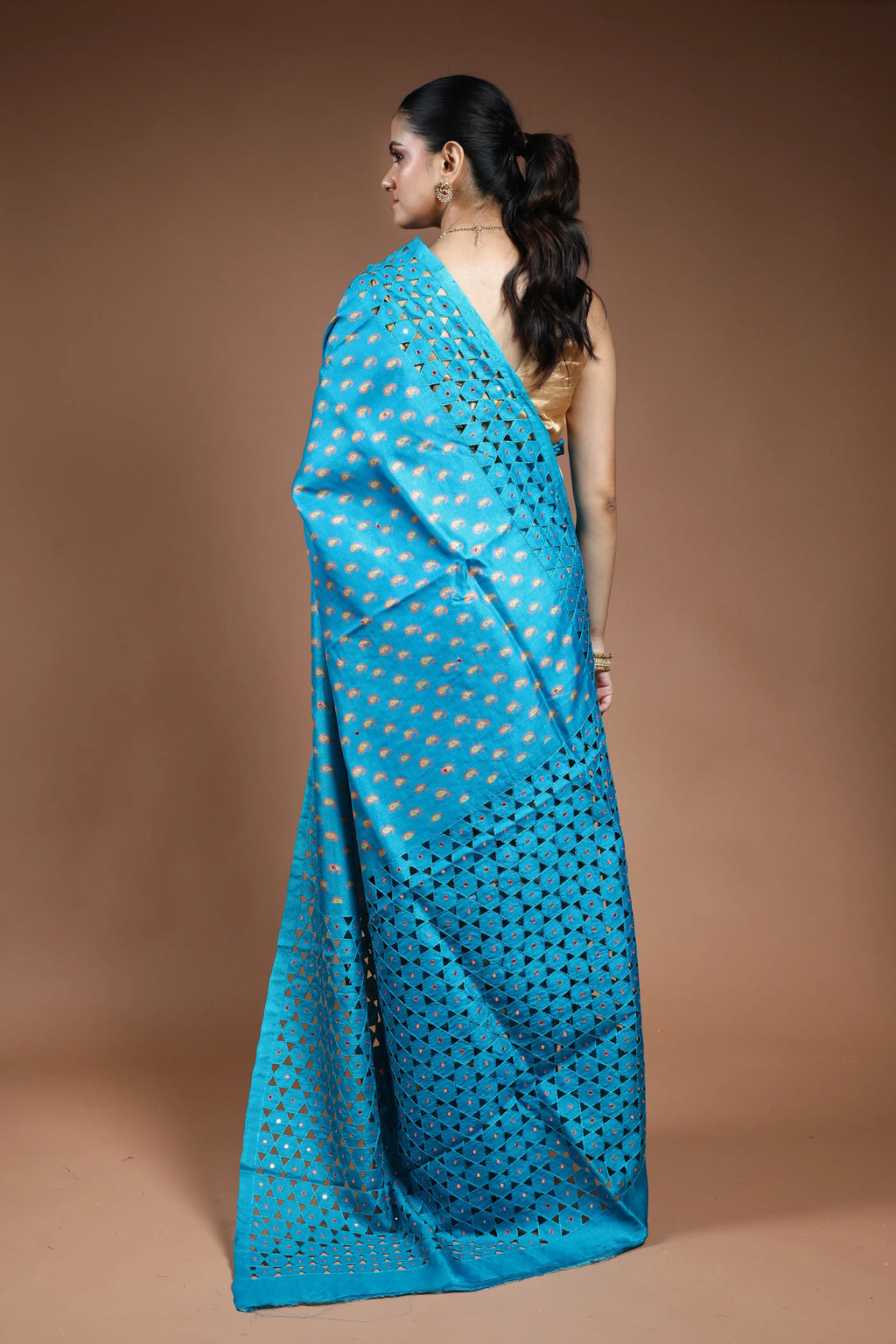 Sky Blue Tussar Cutwork Saree with Blouse Piece