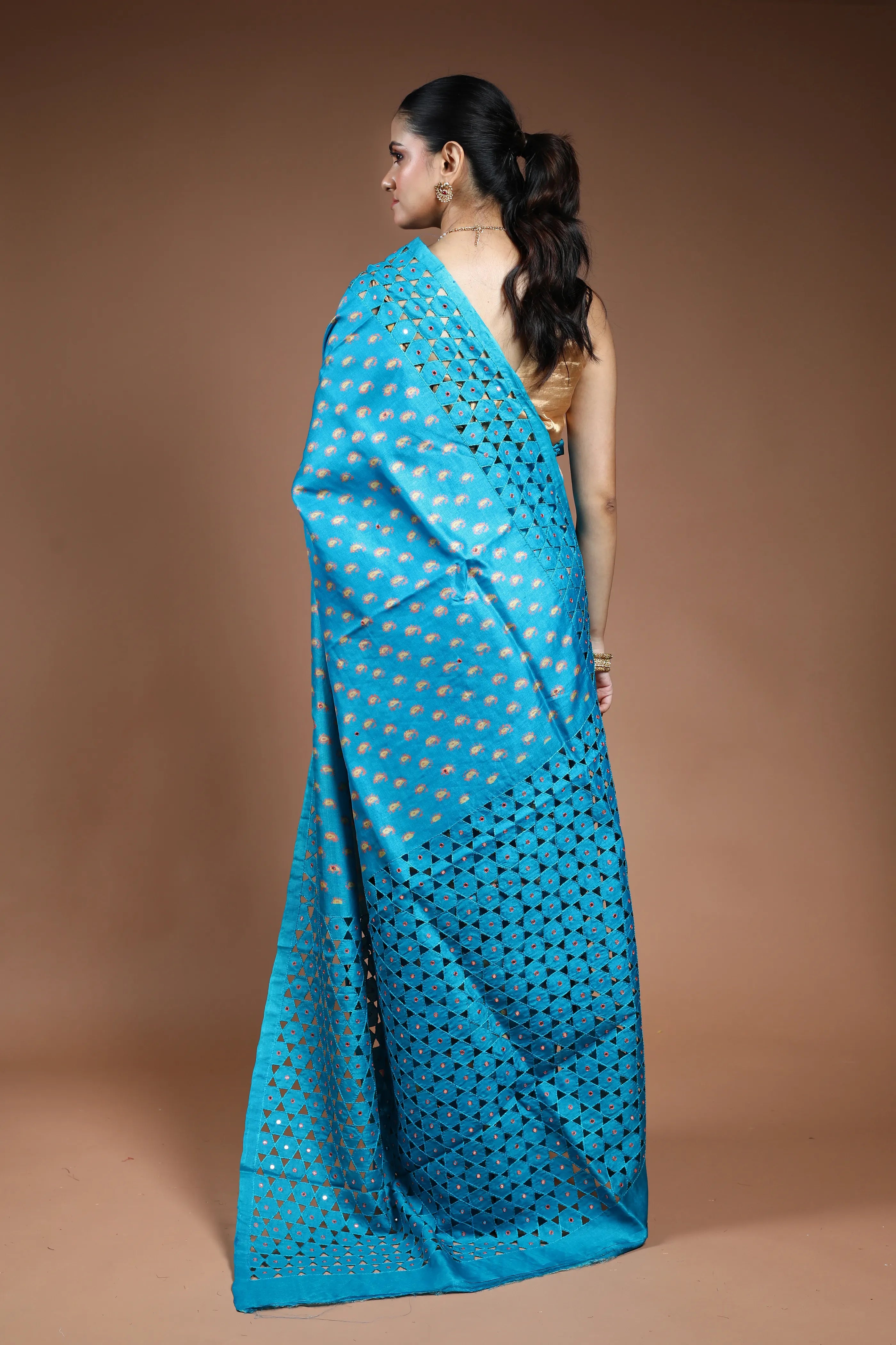 Sky Blue Tussar Cutwork Saree with Blouse Piece