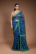 Peacock Blue Jamdani  Saree with Blouse Piece