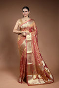 Pink Golden Dual Tone Crushed Tissue Saree with Blouse Piece