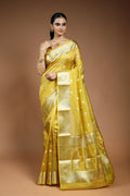 Yellow  Crushed Tissue Saree with Blouse Piece