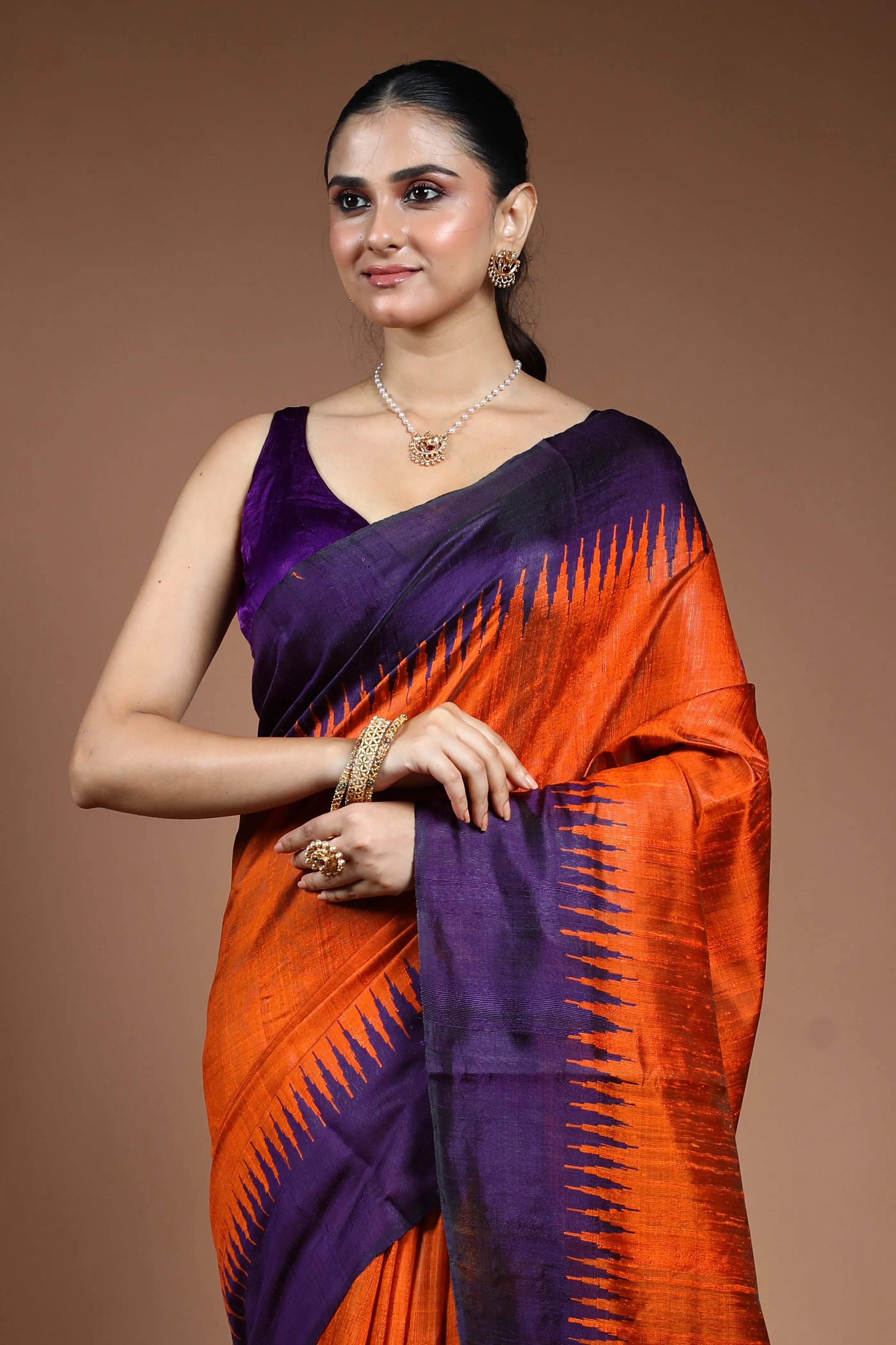 Orange Raw Silk Saree with Blouse Piece