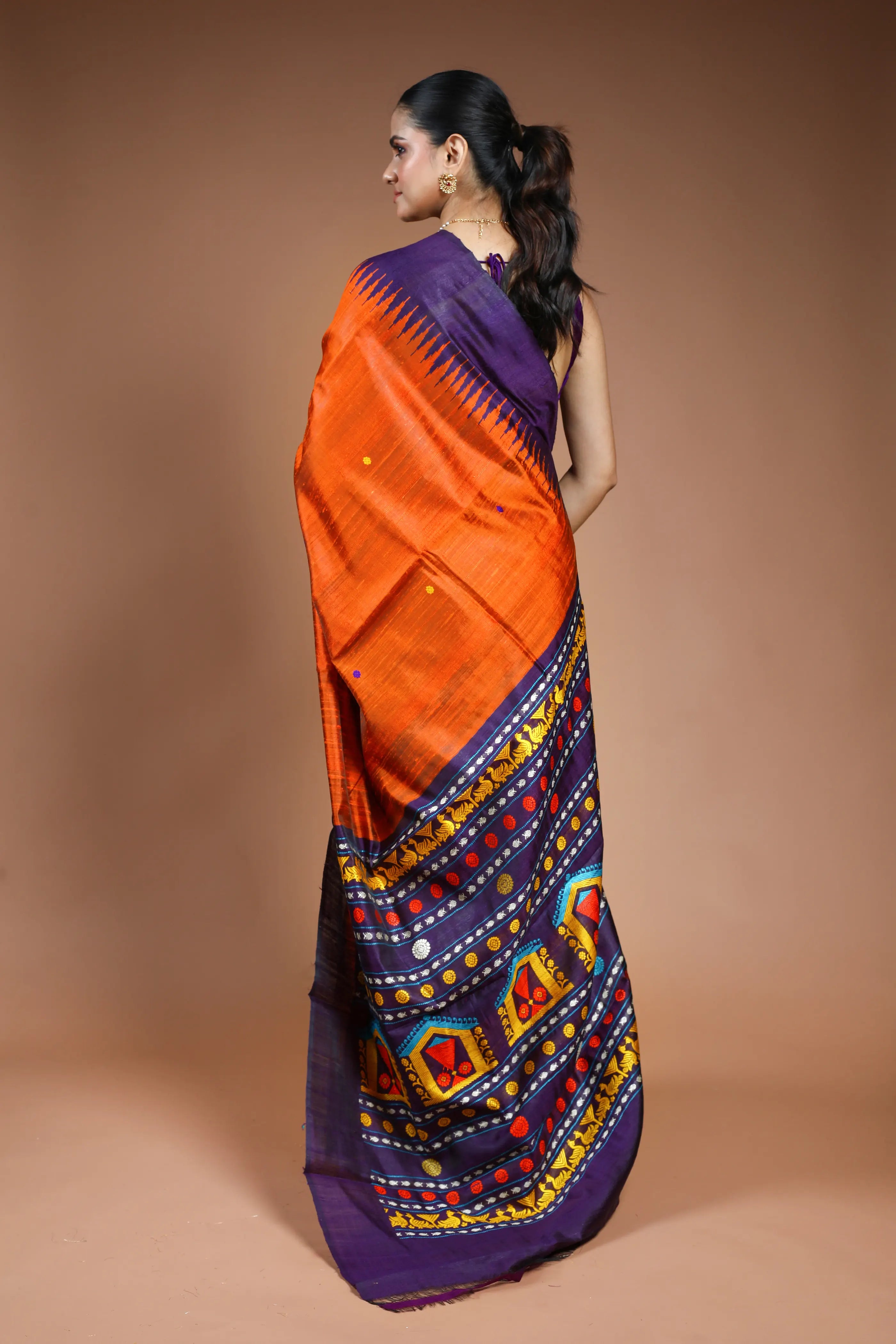 Orange Raw Silk Saree with Blouse Piece