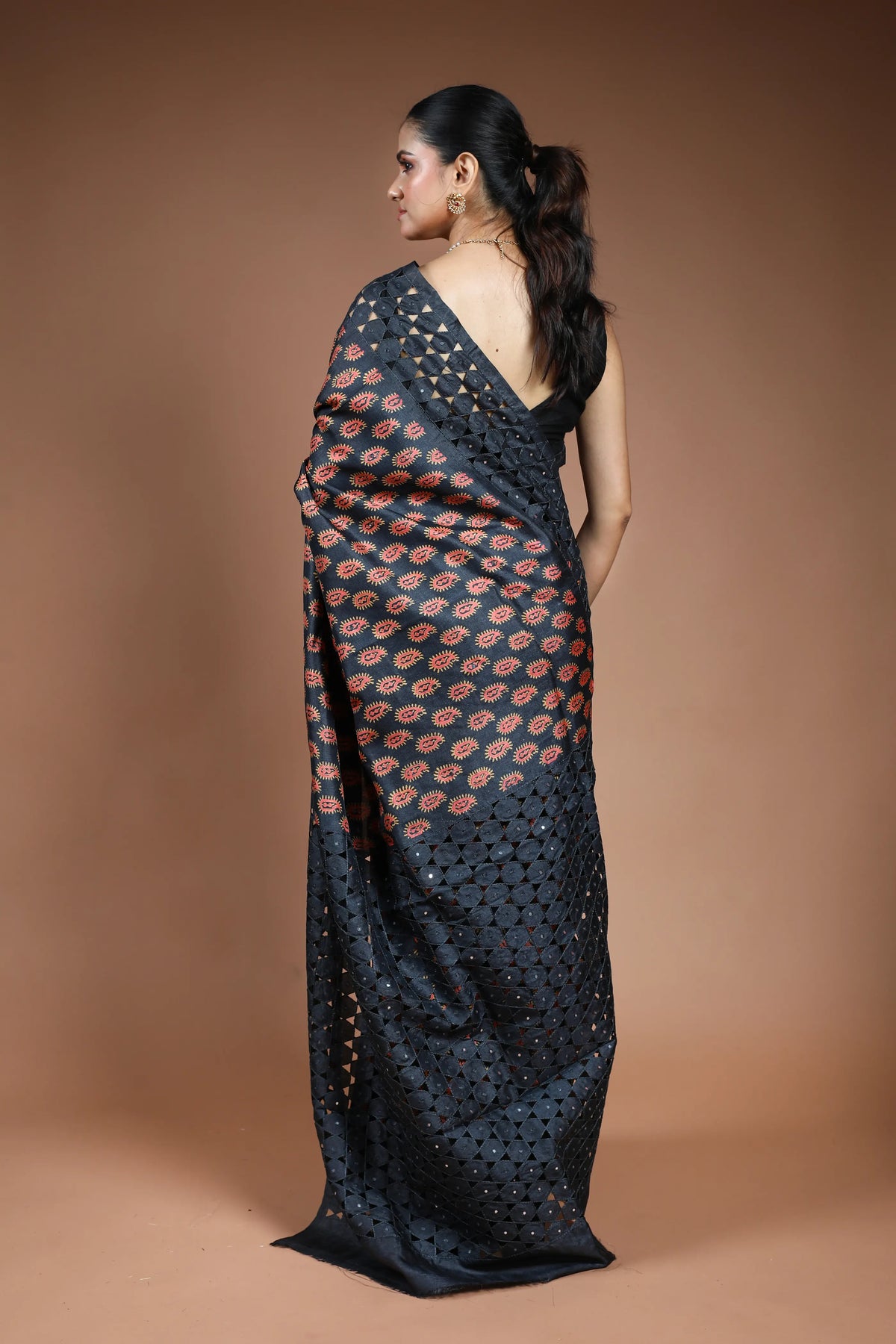 Black Tussar Cutwork Saree with Blouse Piece