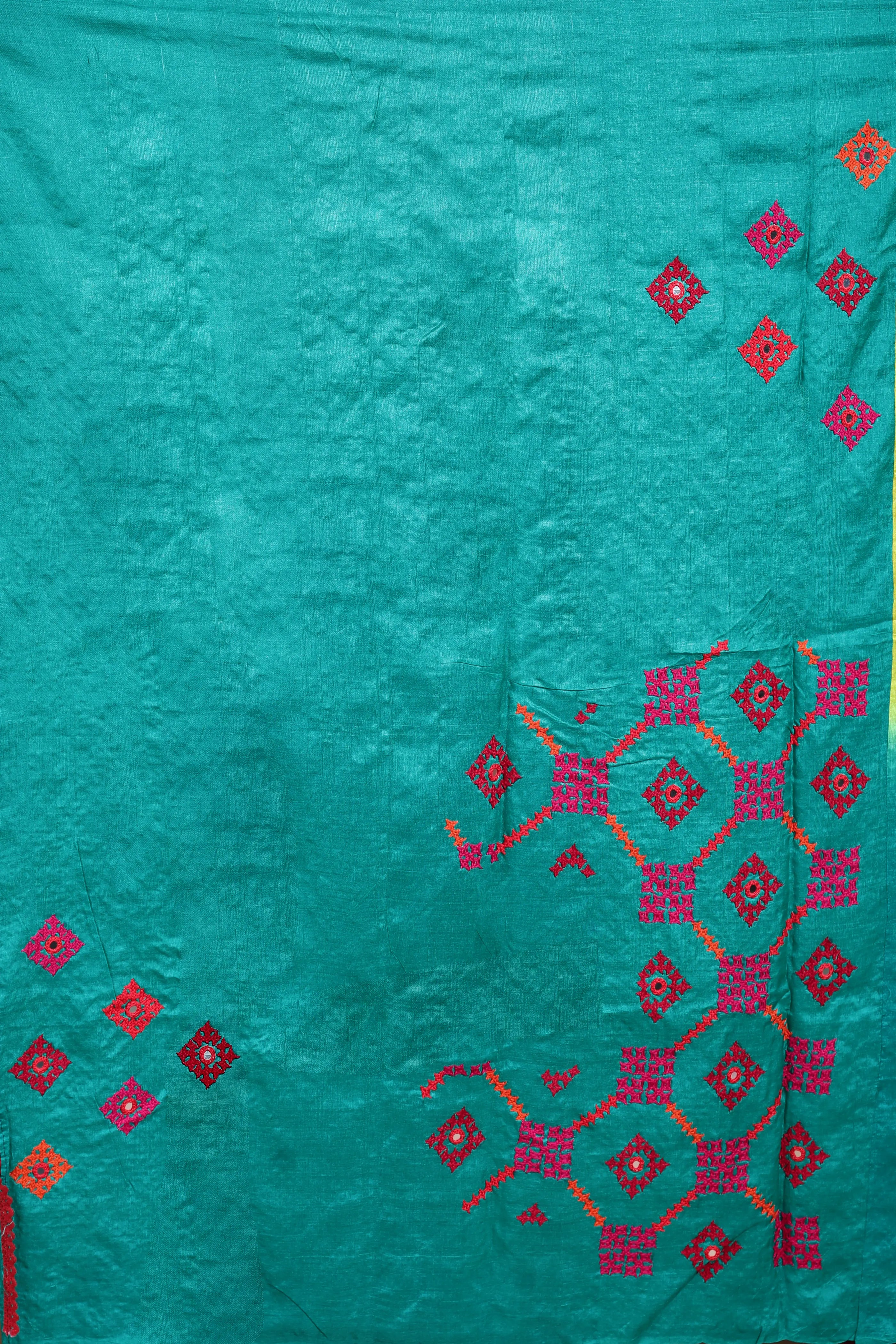 Multicolor Tussar Gujarati Saree with Blouse Piece