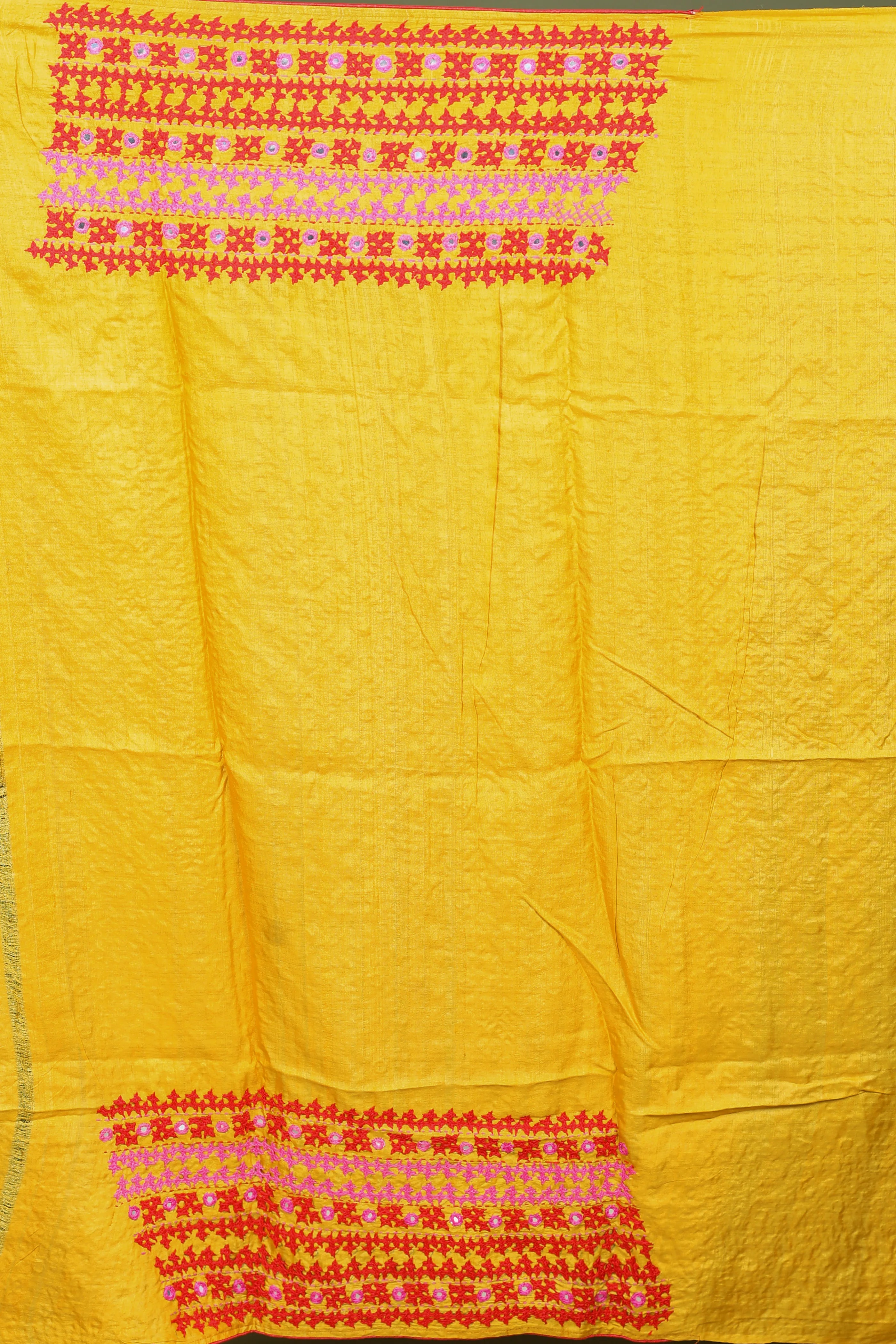 Yellow Tussar Gujarati Saree with Blouse Piece