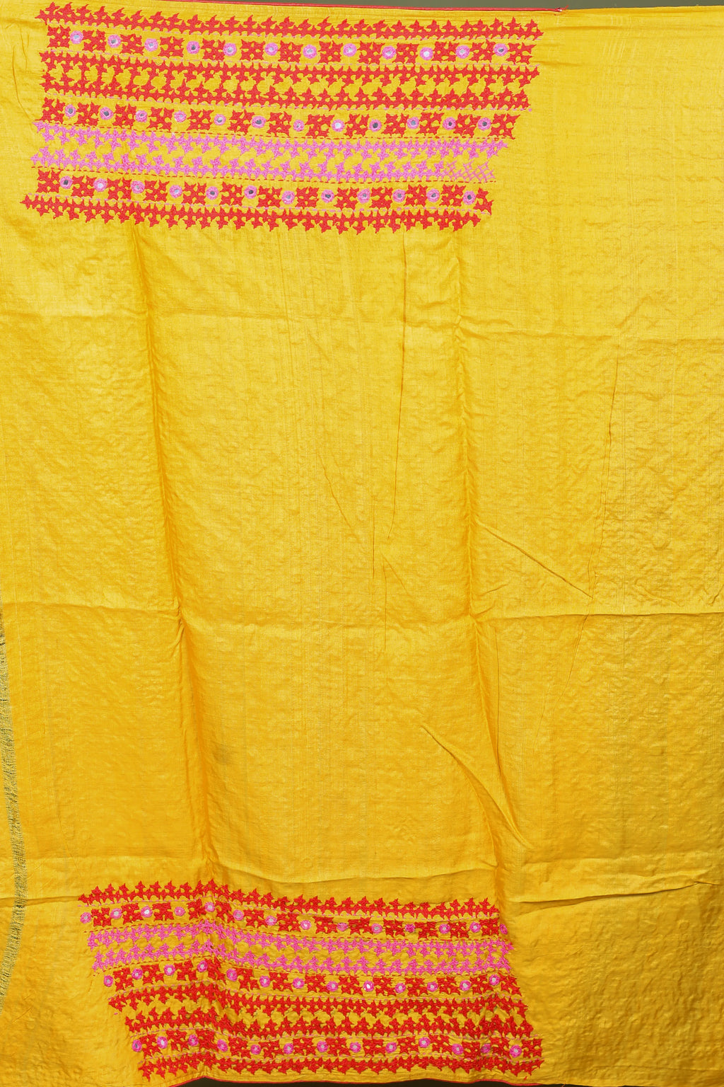 Yellow Tussar Gujarati Saree with Blouse Piece