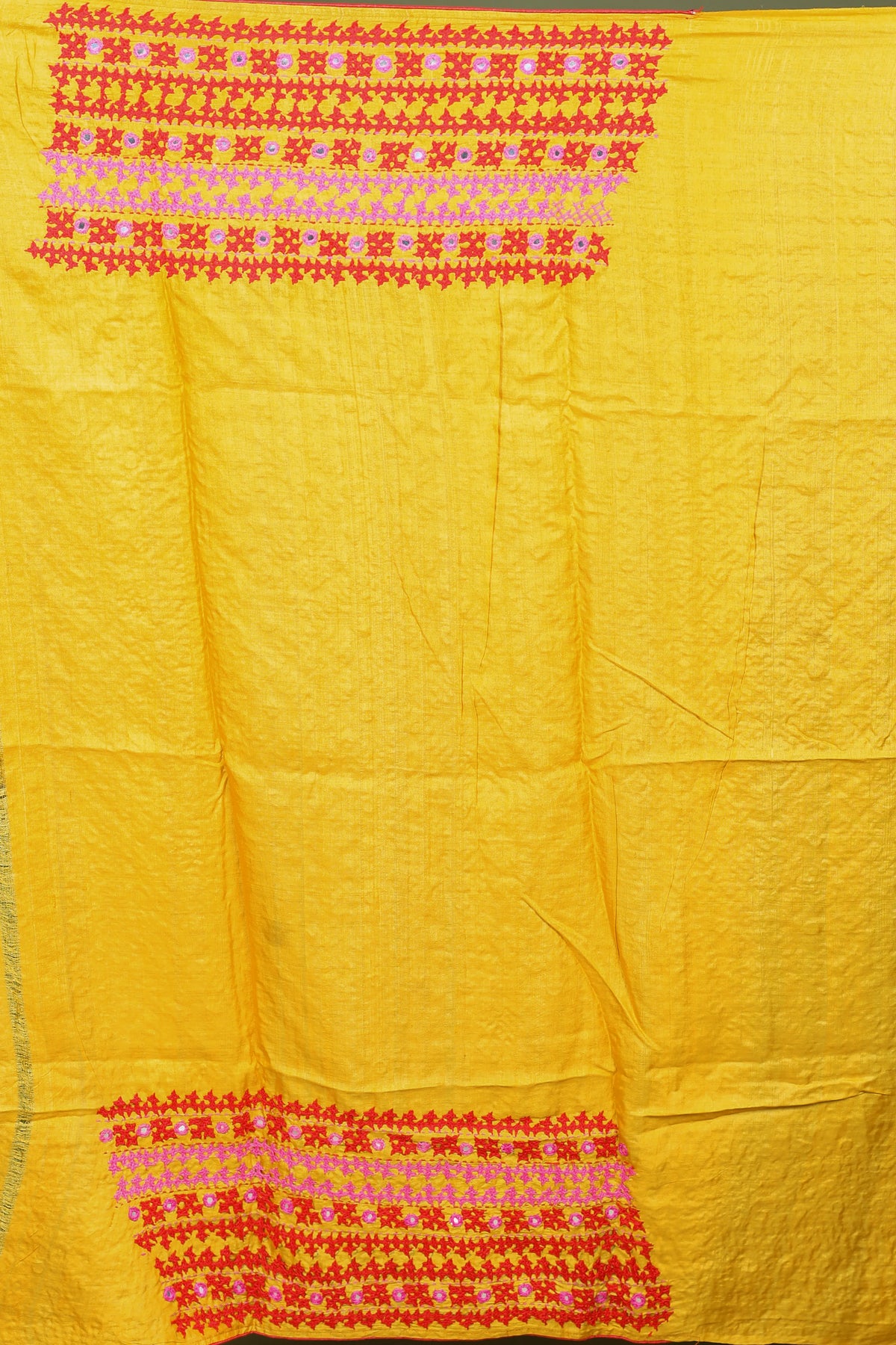 Yellow Tussar Gujarati Saree with Blouse Piece
