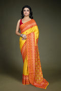 Yellow Tussar Gujarati Saree with Blouse Piece
