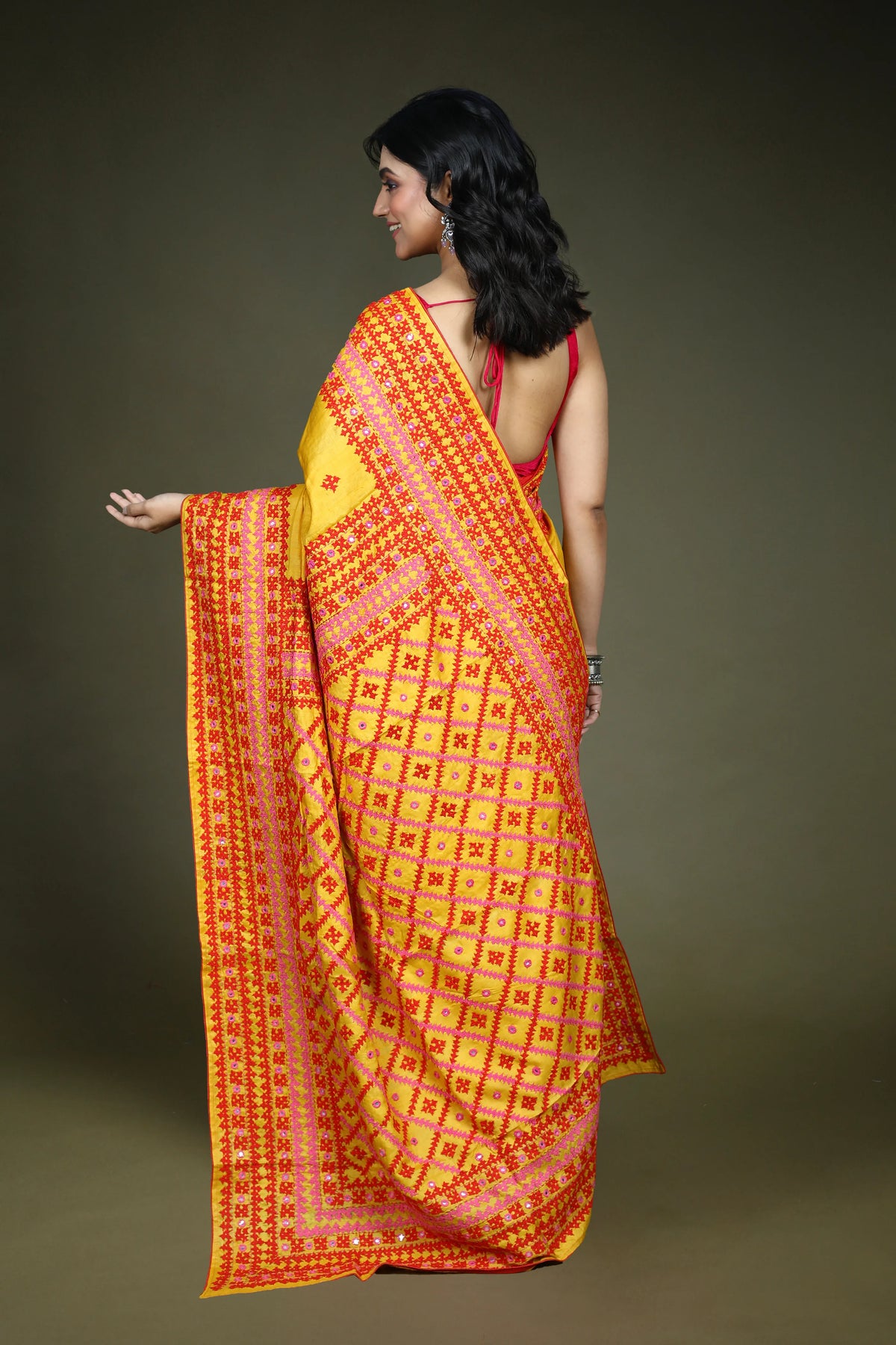 Yellow Tussar Gujarati Saree with Blouse Piece