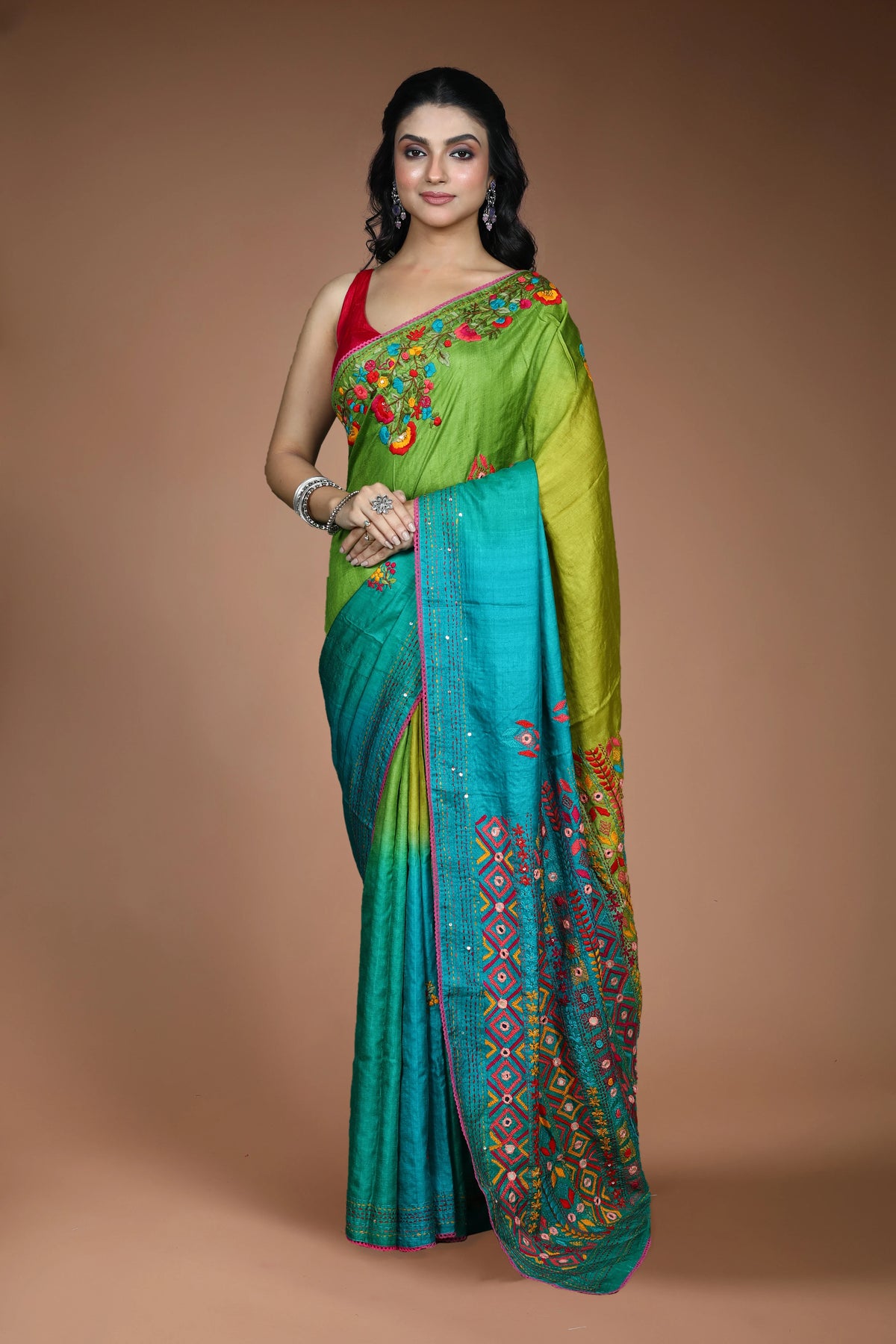 Multicolor Tussar Fusion Saree with Blouse Piece