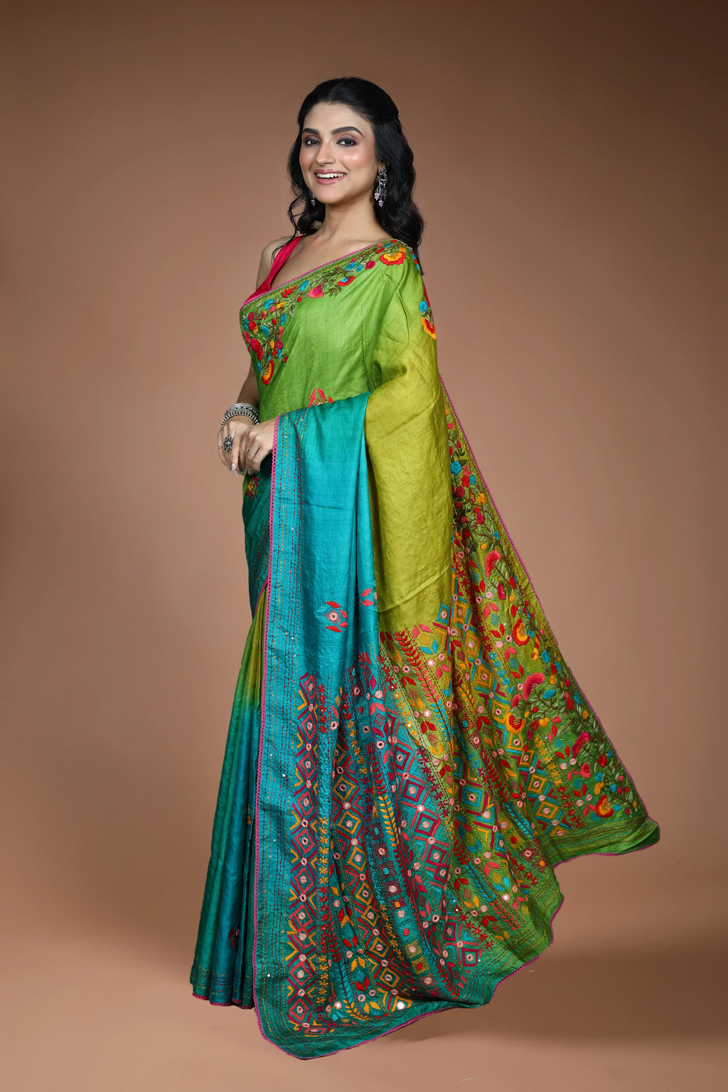 Multicolor Tussar Fusion Saree with Blouse Piece