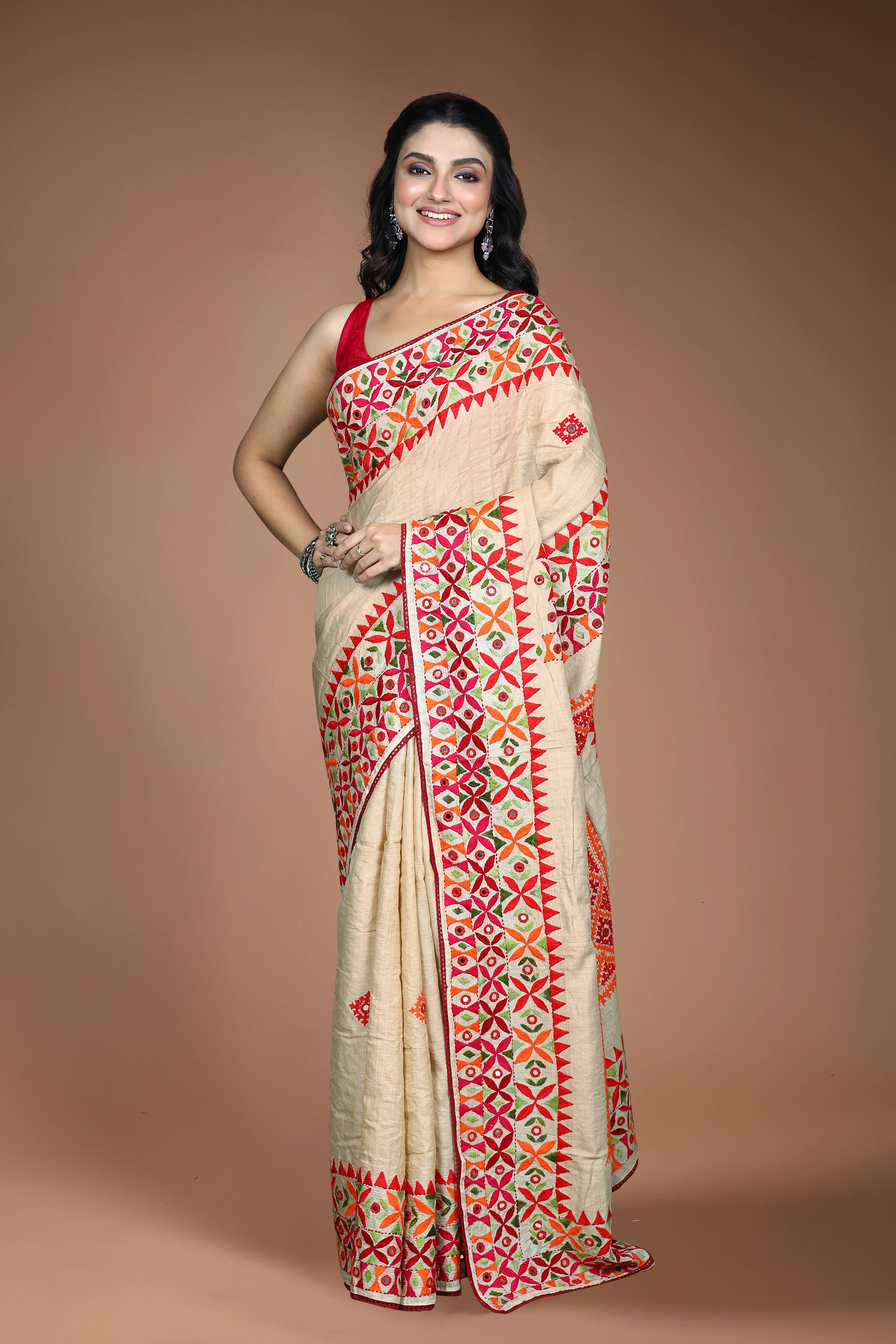 Beige Tussar Fusion Saree with Blouse Piece
