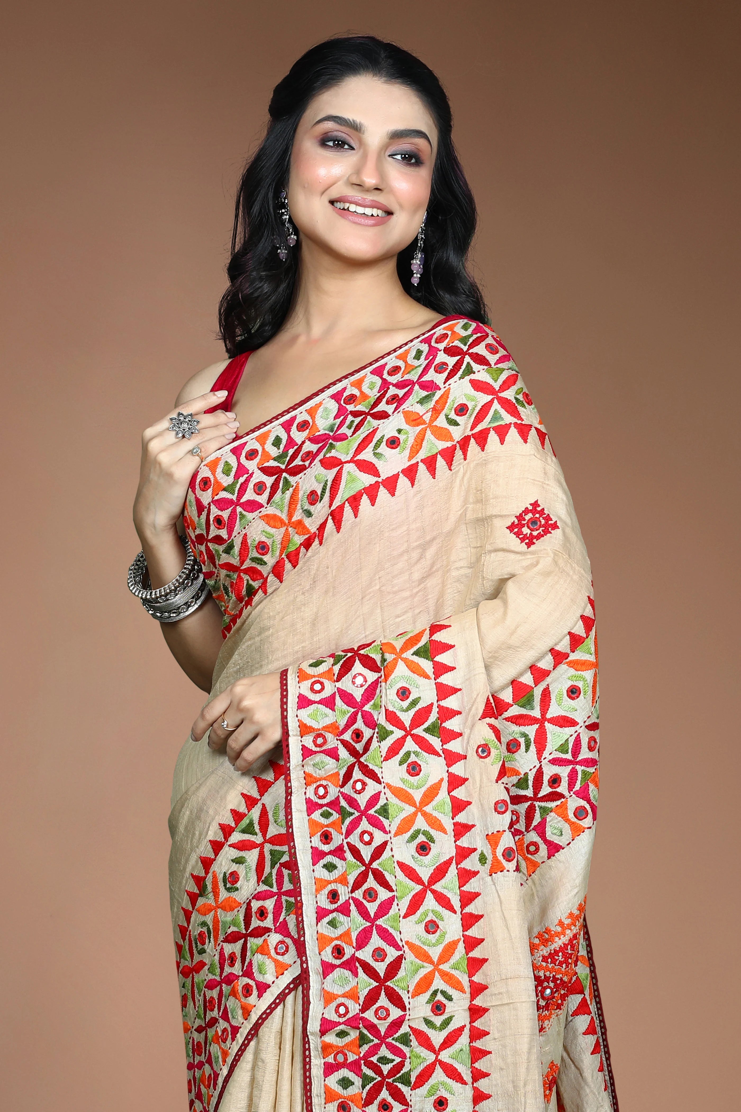 Beige Tussar Fusion Saree with Blouse Piece
