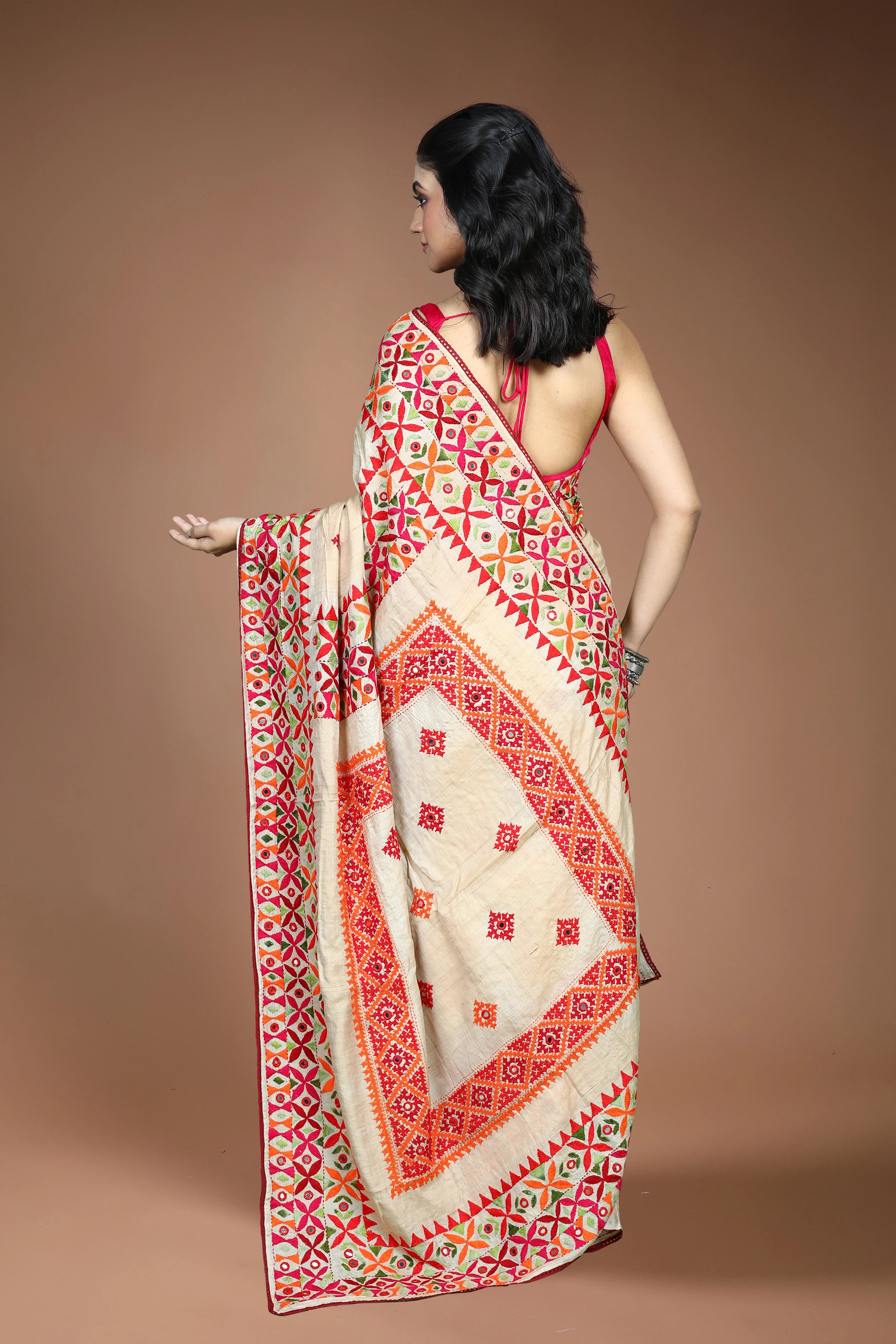 Beige Tussar Fusion Saree with Blouse Piece