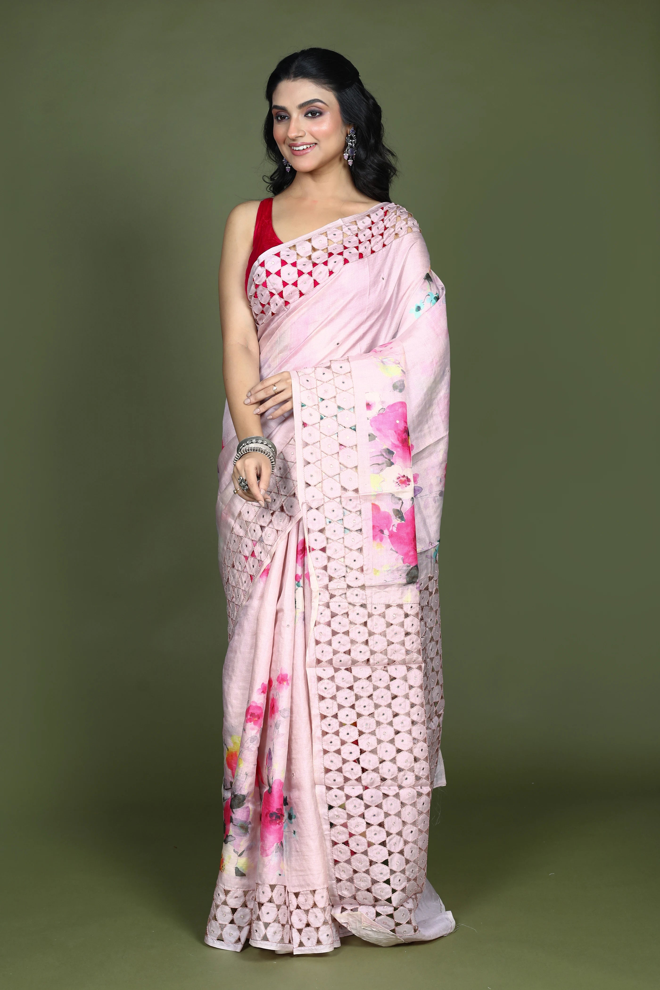 Baby Pink Tussar Saree with Blouse Piece
