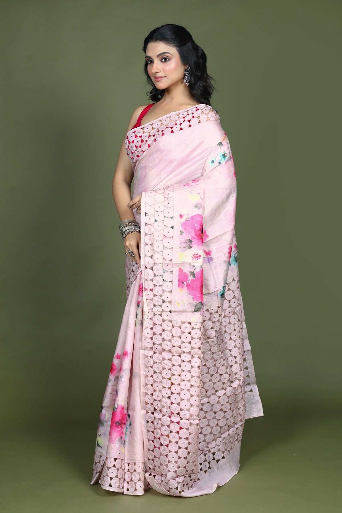 Baby Pink Tussar Saree with Blouse Piece