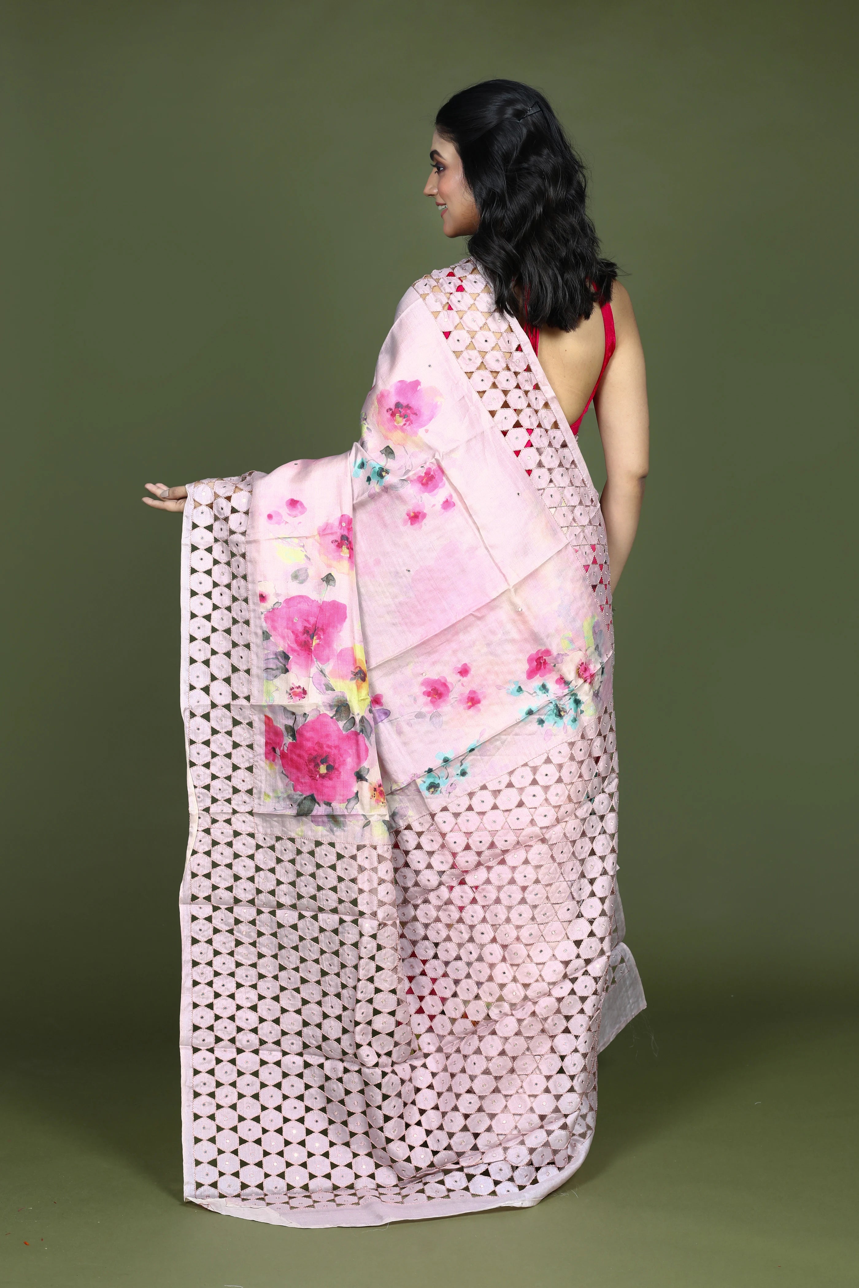 Baby Pink Tussar Saree with Blouse Piece