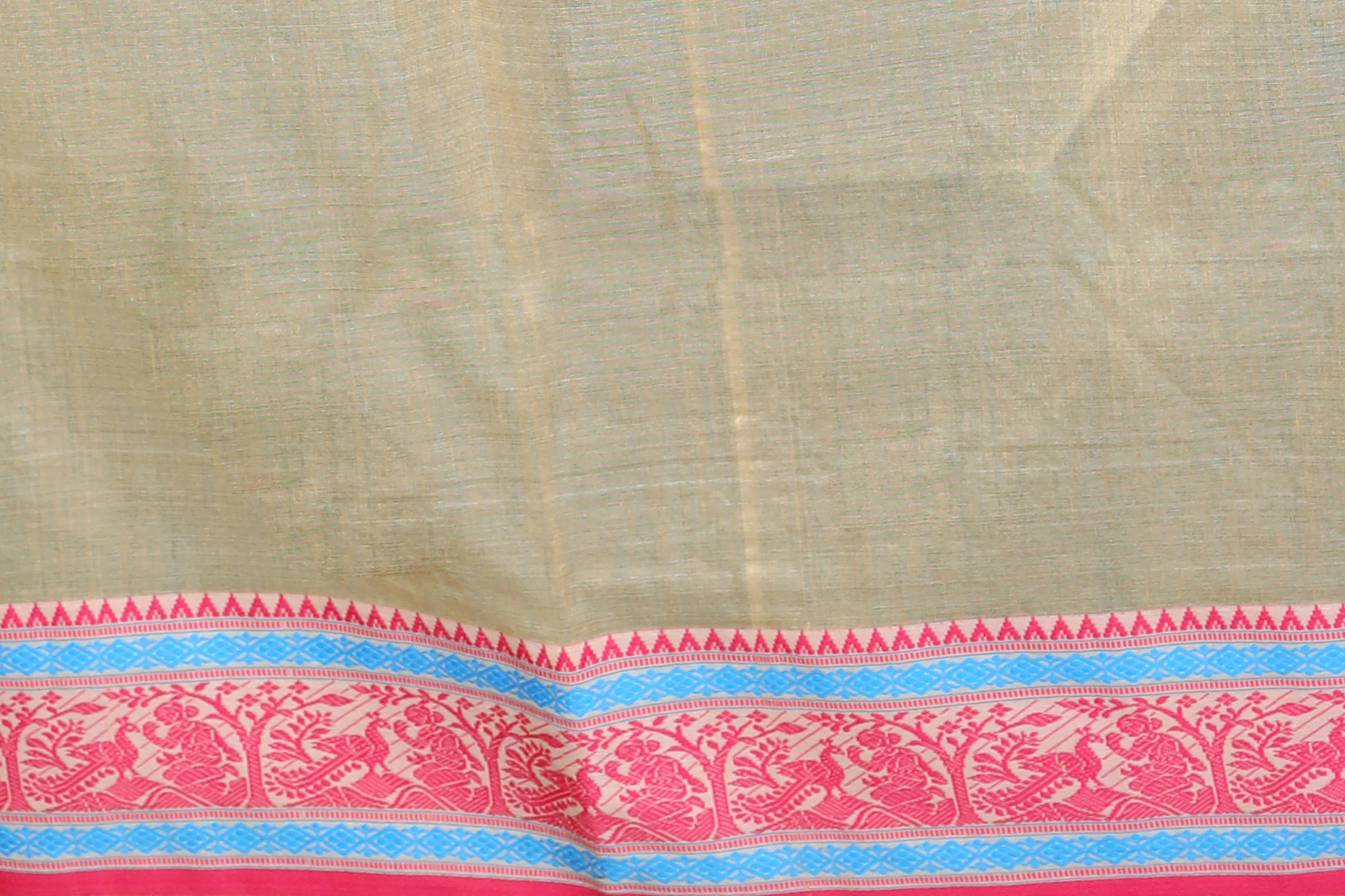 Beige and Rani Tussar Saree with Blouse Piece