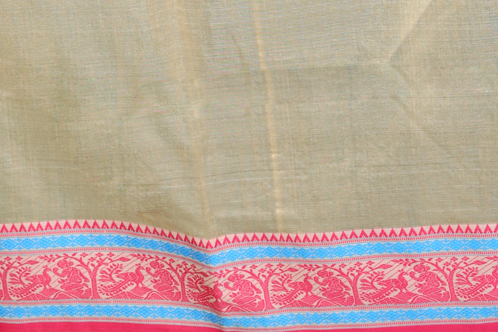Beige and Rani Tussar Saree with Blouse Piece