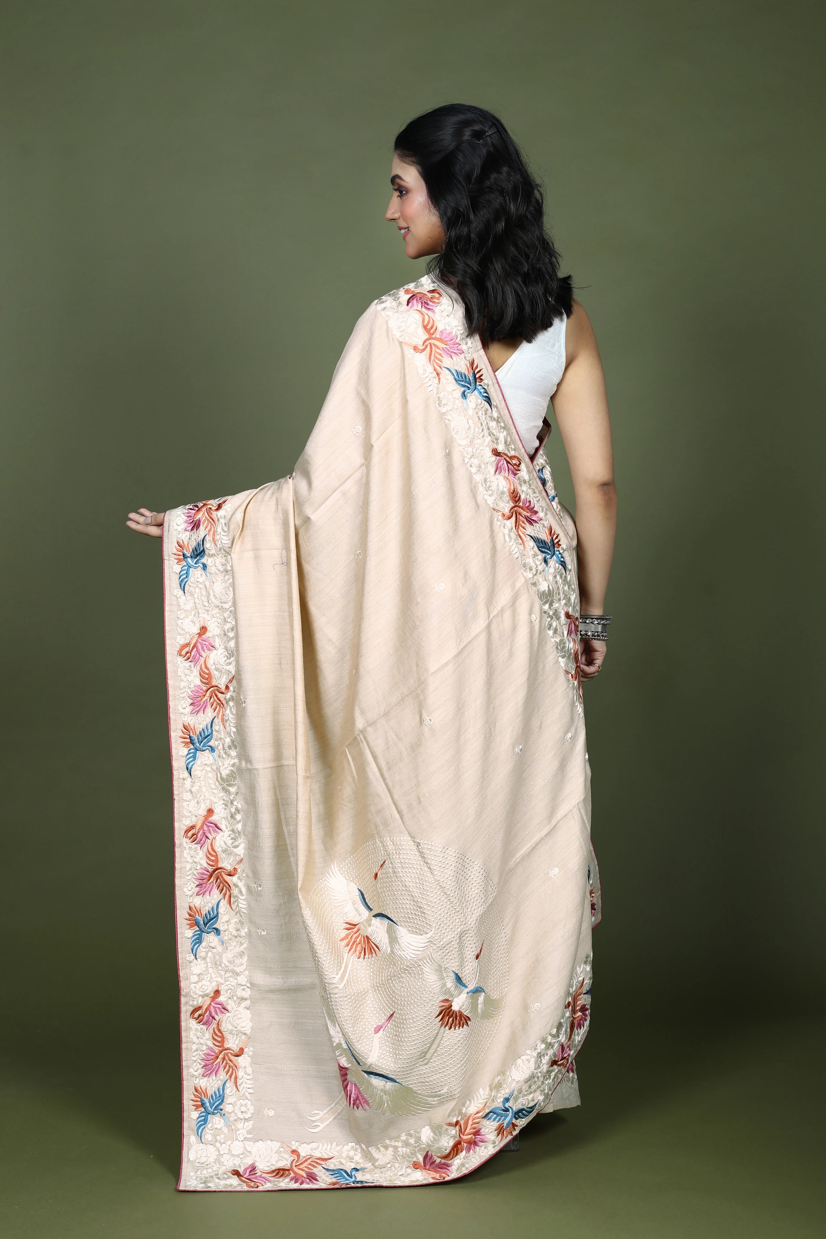 Beige Blended Semi Tussar Saree with Blouse Piece