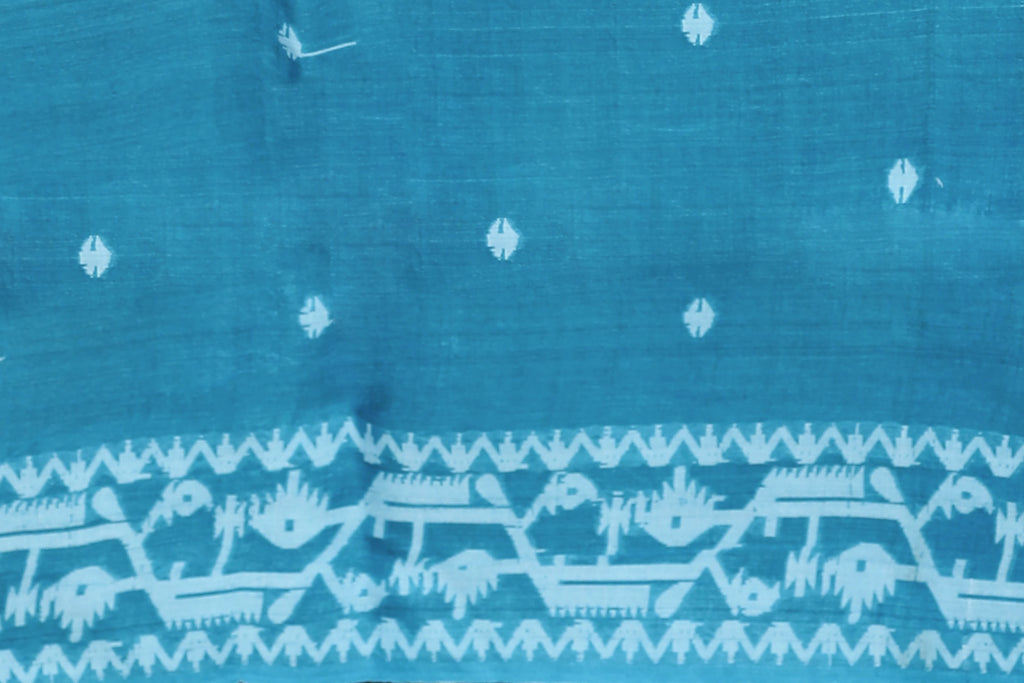Sky Blue Tussar Jamdani Saree with Blouse Piece