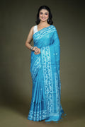 Sky Blue Tussar Jamdani Saree with Blouse Piece