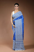 Royal Blue Tussar Gujarati Saree with Blouse Piece