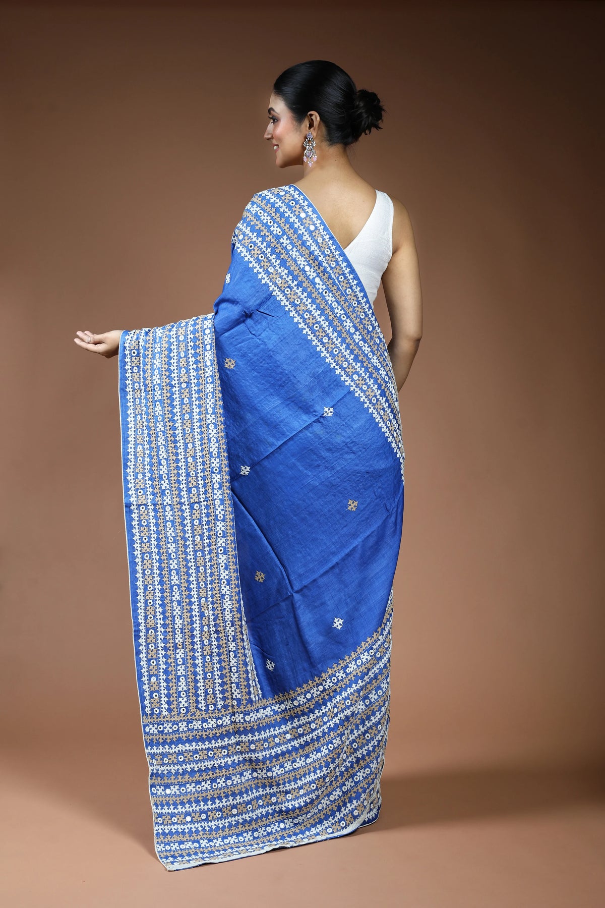 Royal Blue Tussar Gujarati Saree with Blouse Piece