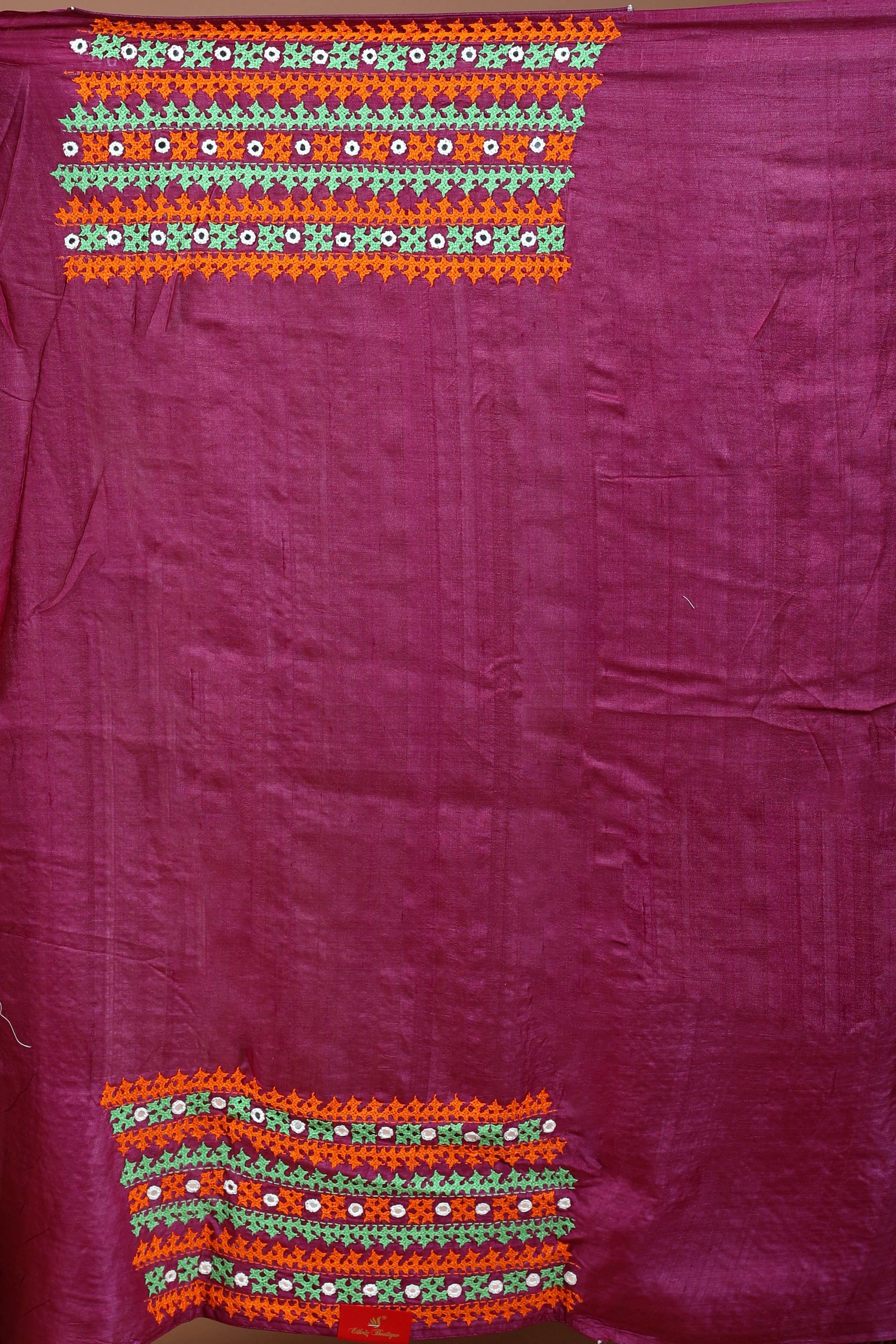 Magenda Tussar Gujarati Saree with Blouse Piece