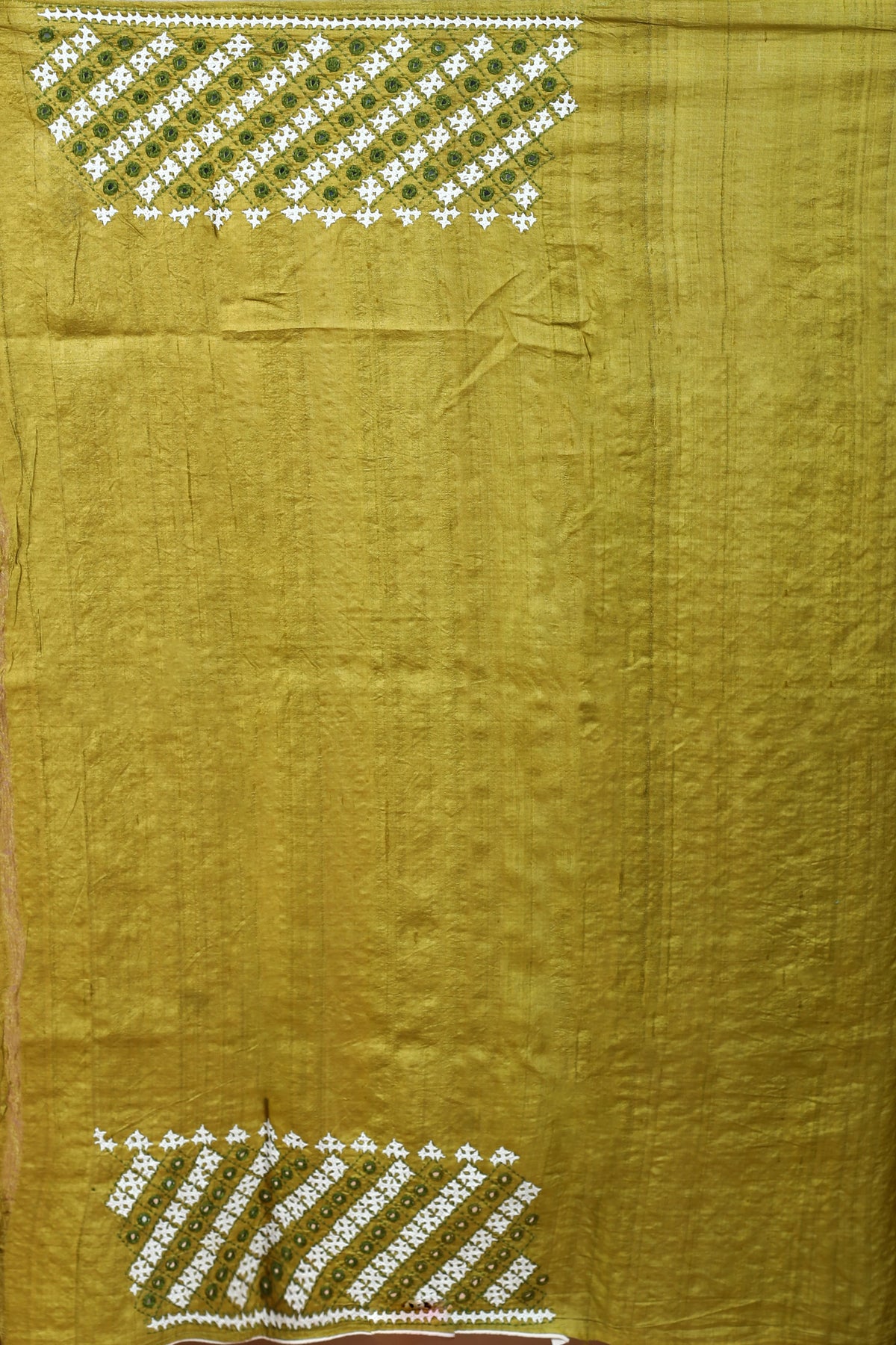 Olive Green Tussar Gujarati Saree with Blouse Piece