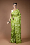 Deep Pista Green Tussar Jamdani Saree with Blouse Piece