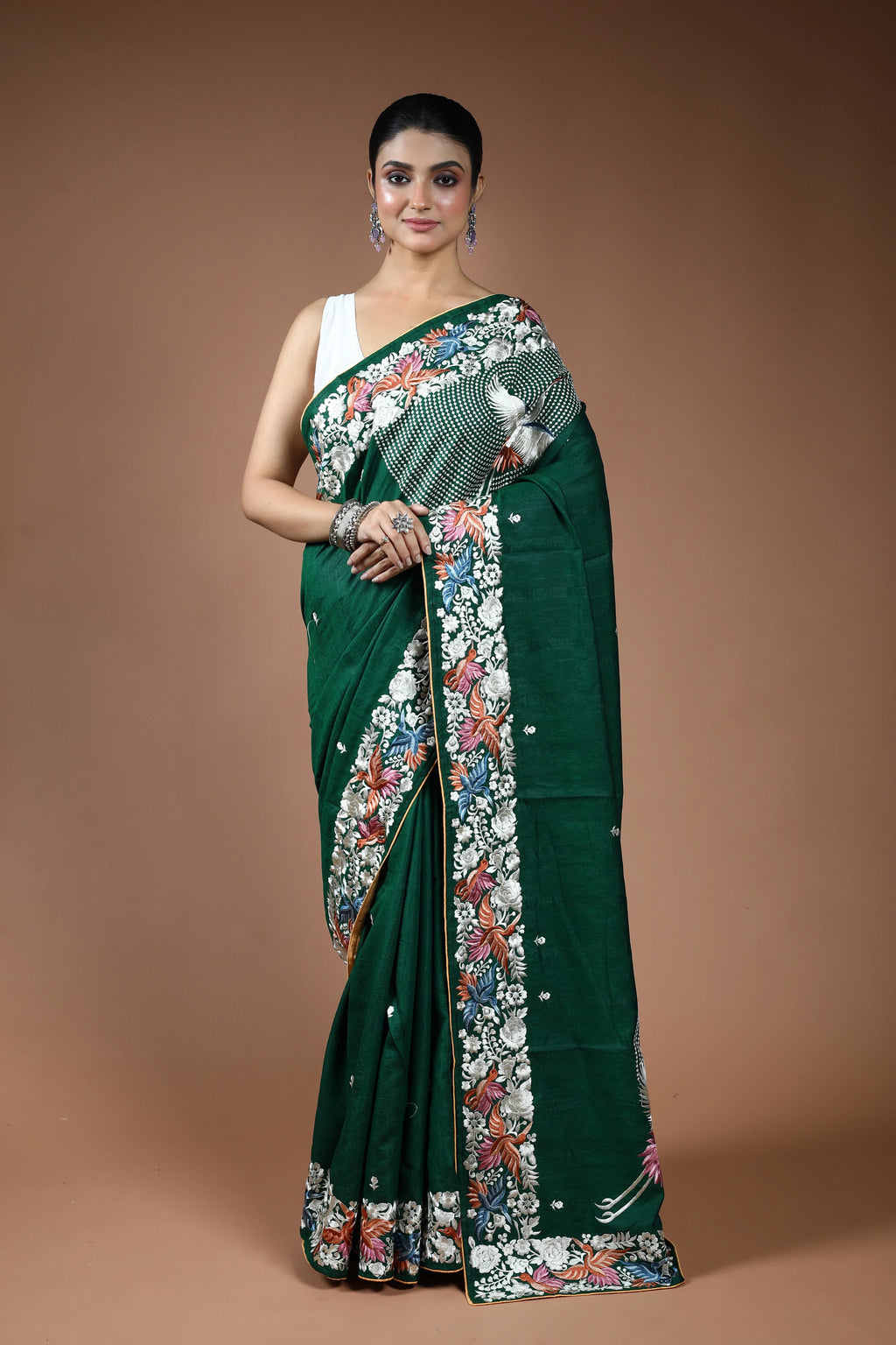 Bottle Green Blended Semi Tussar Saree with Blouse Piece