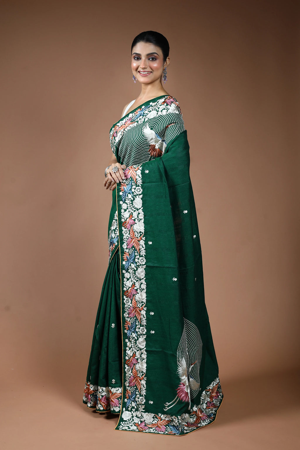 Bottle Green Blended Semi Tussar Saree with Blouse Piece