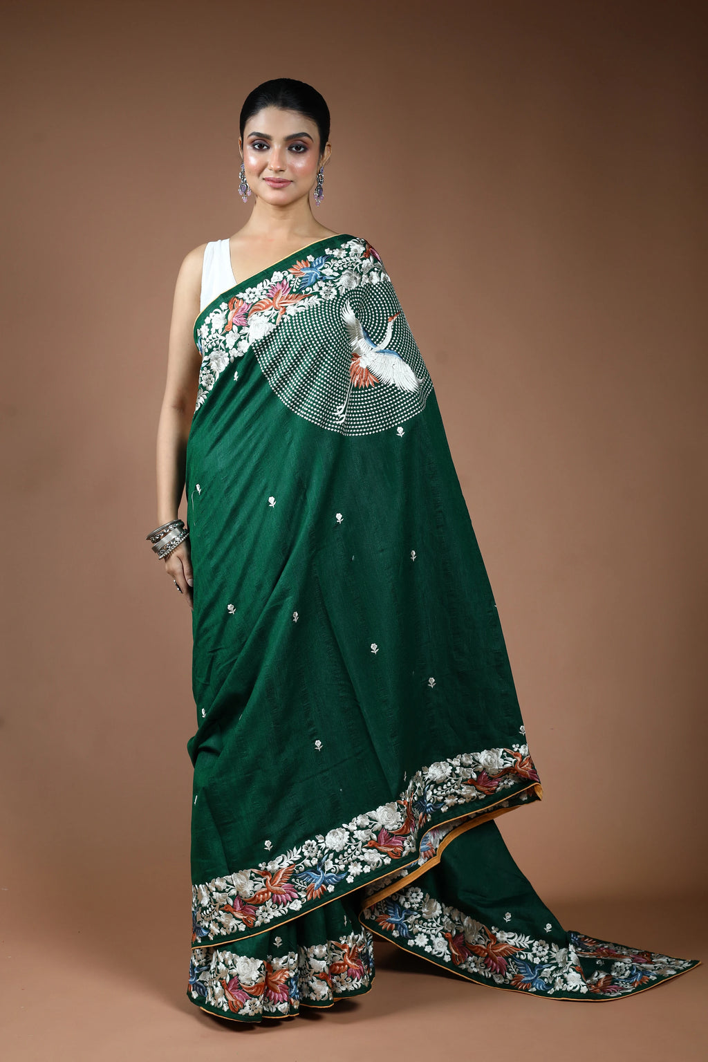 Bottle Green Blended Semi Tussar Saree with Blouse Piece