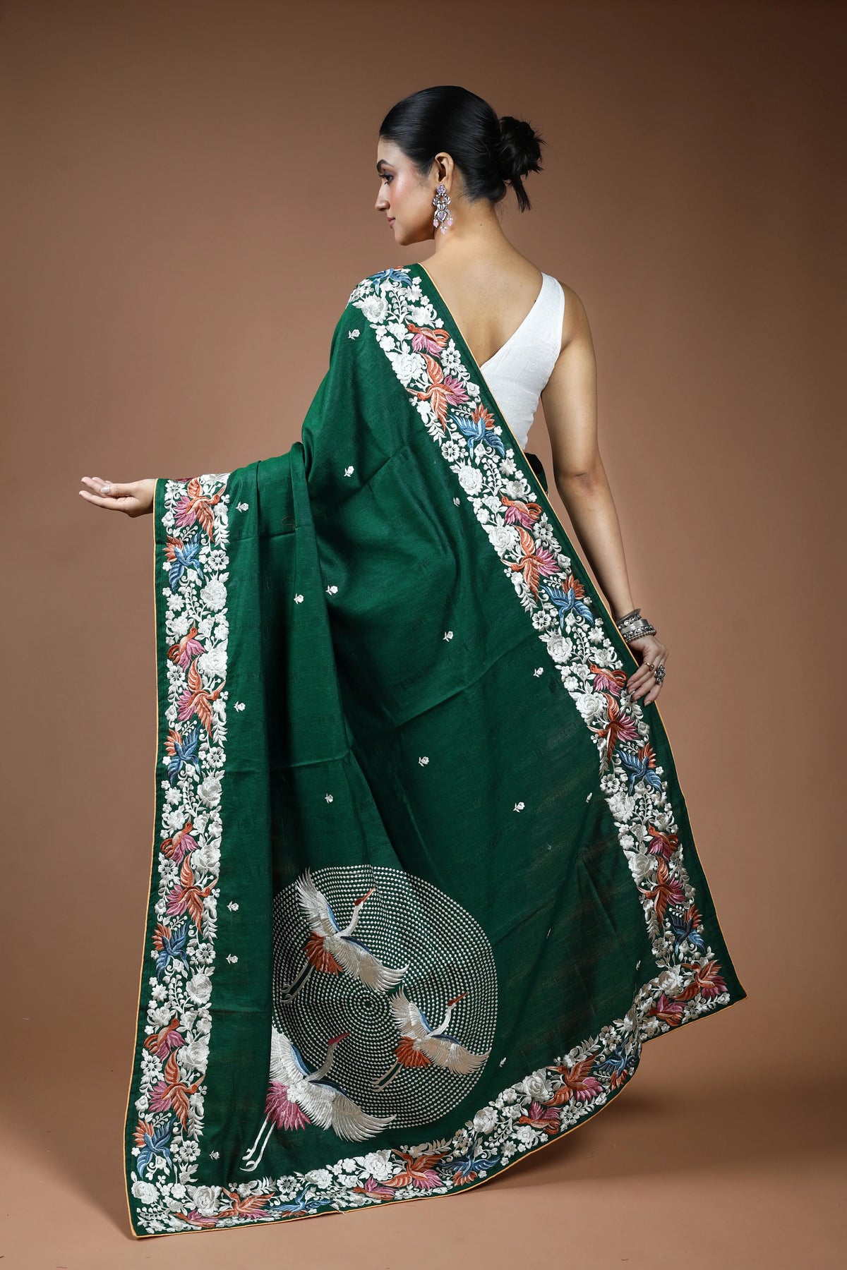 Bottle Green Blended Semi Tussar Saree with Blouse Piece