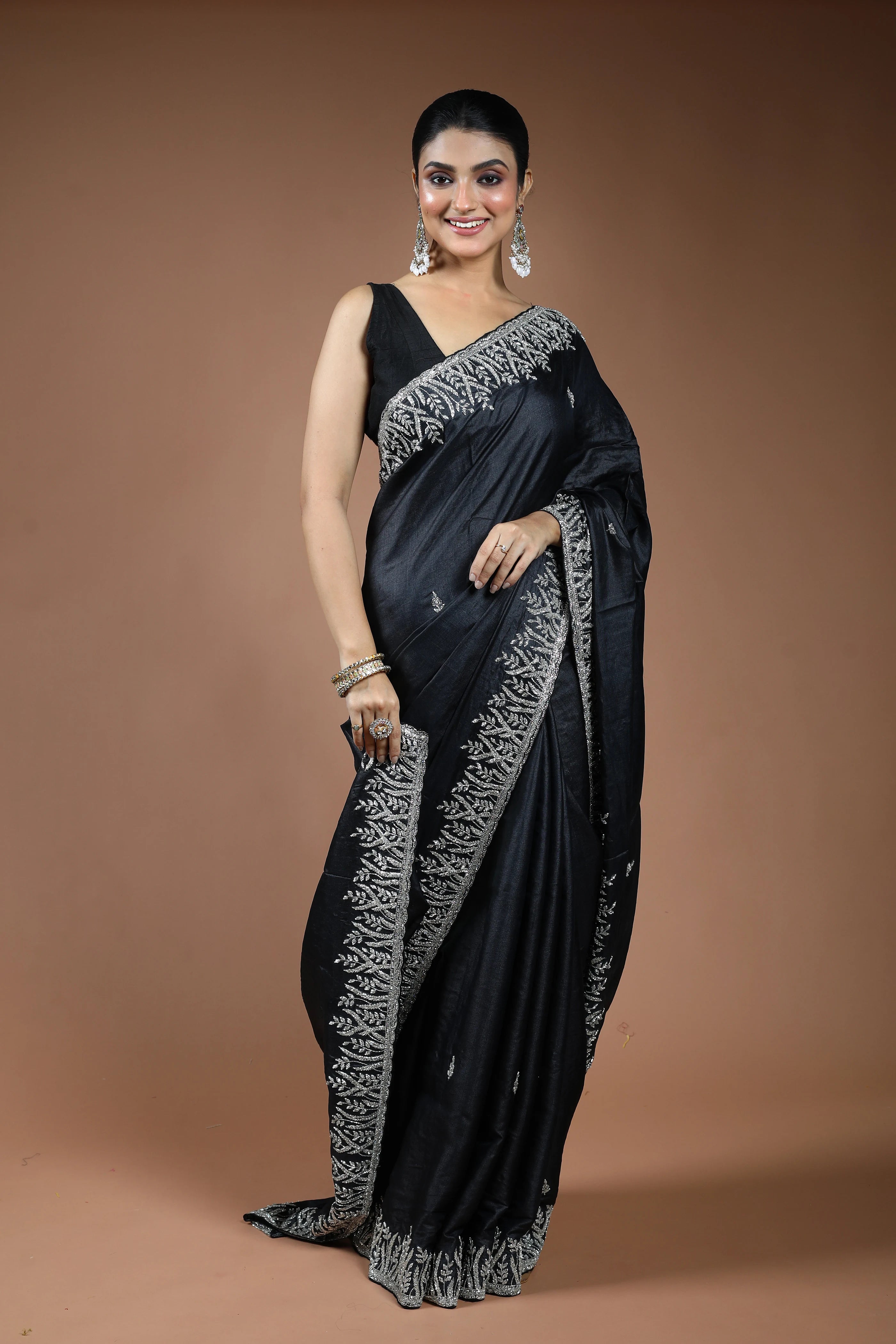 Black Tussar Saree with Blouse Piece