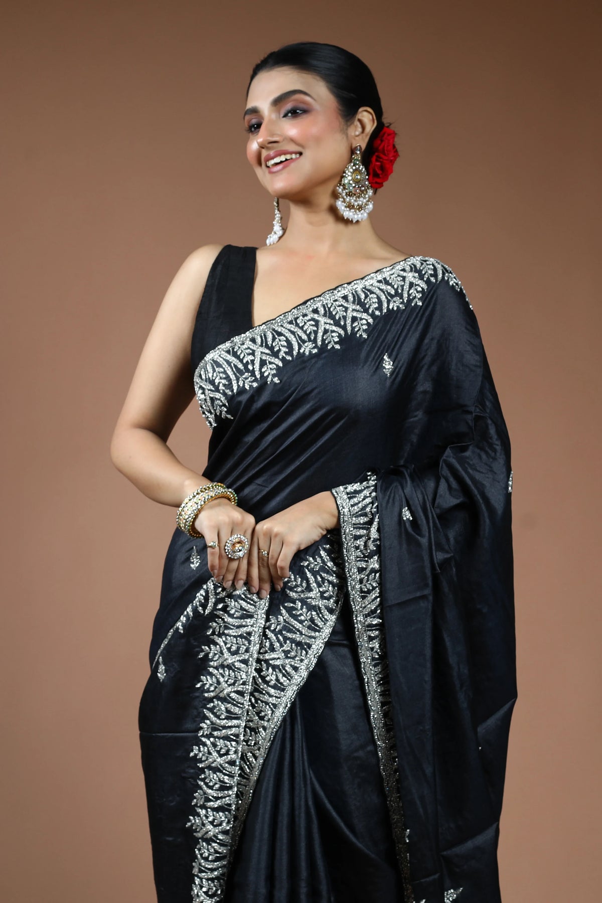 Black Tussar Saree with Blouse Piece