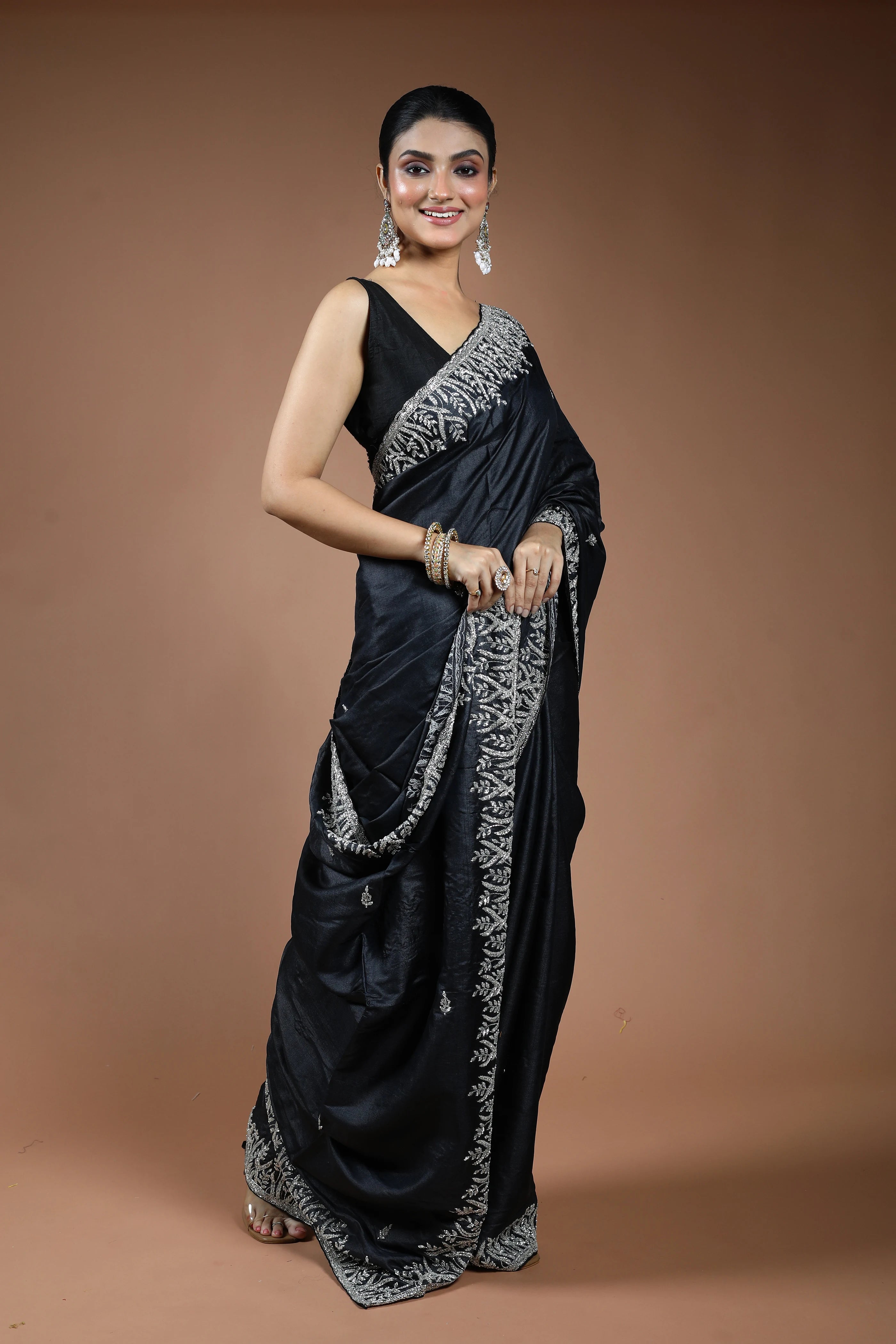 Black Tussar Saree with Blouse Piece