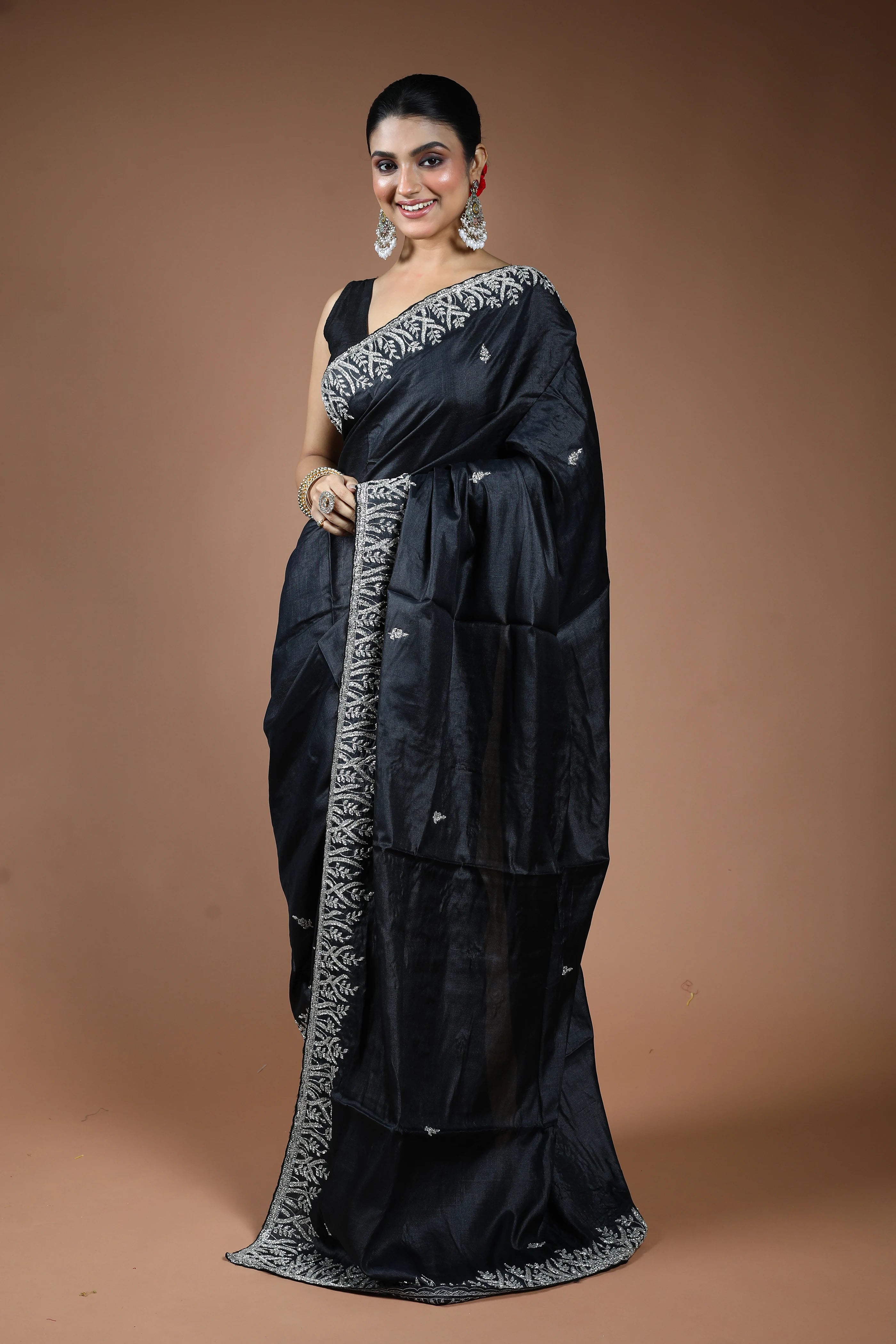Black Tussar Saree with Blouse Piece