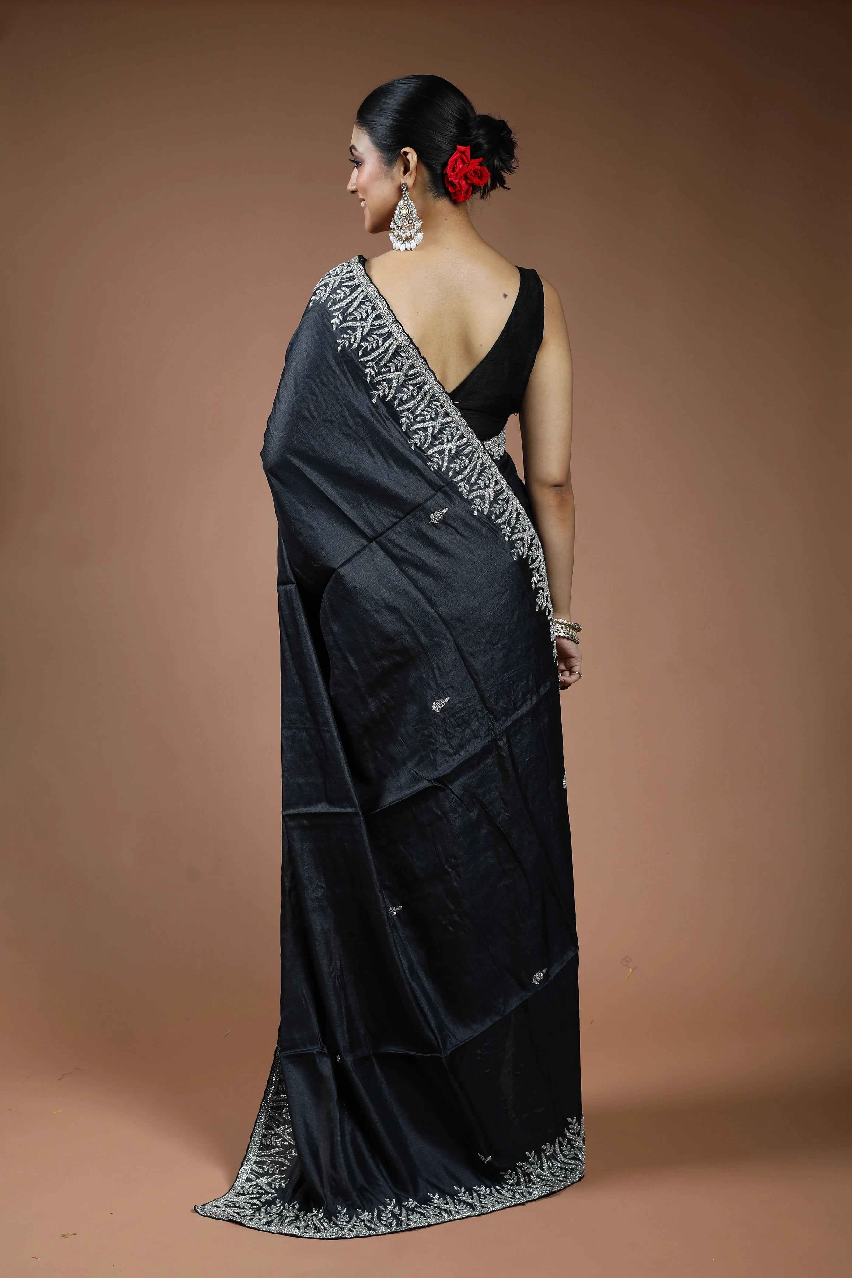Black Tussar Saree with Blouse Piece