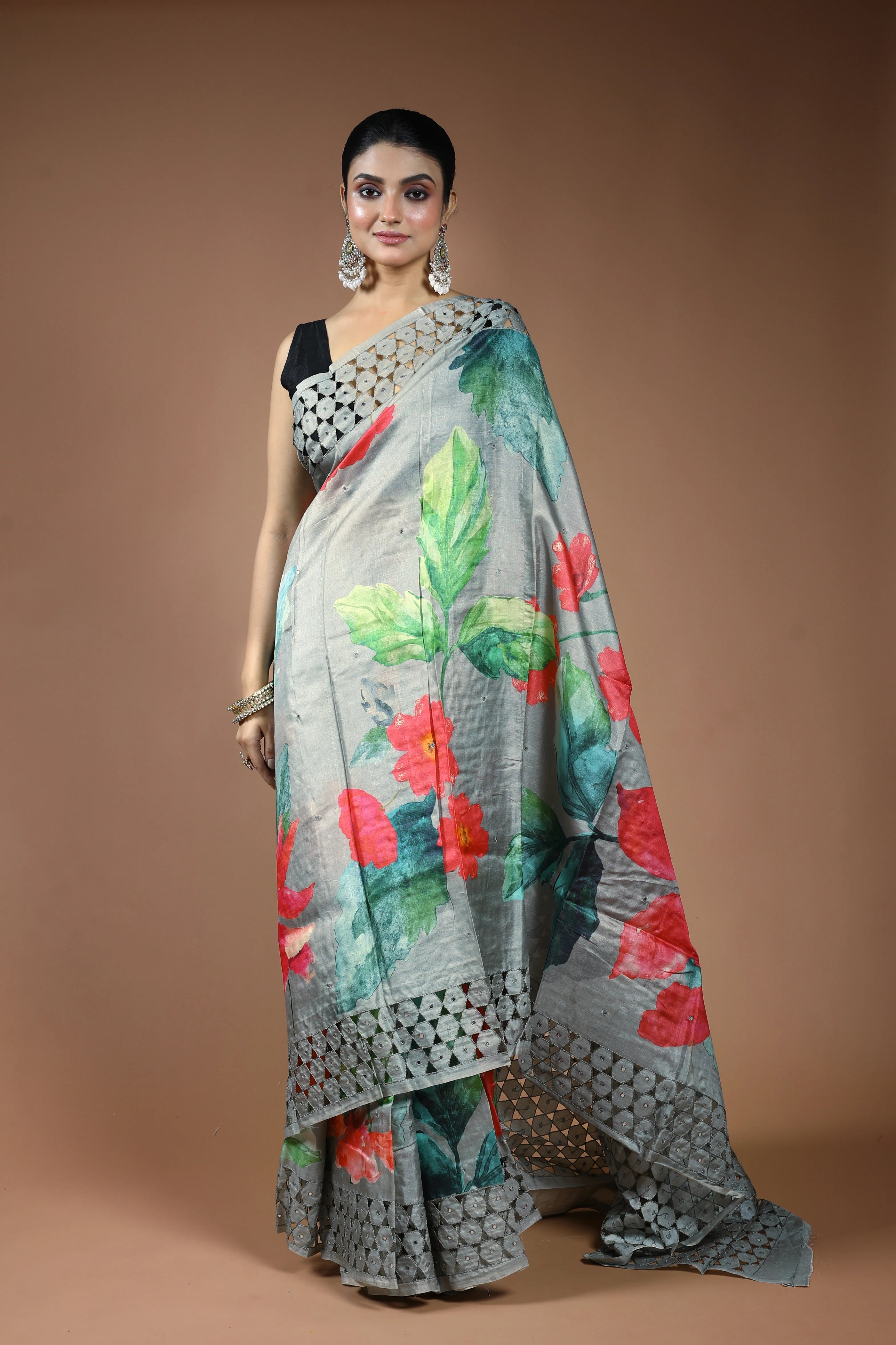 Grey Tussar Saree with Blouse Piece