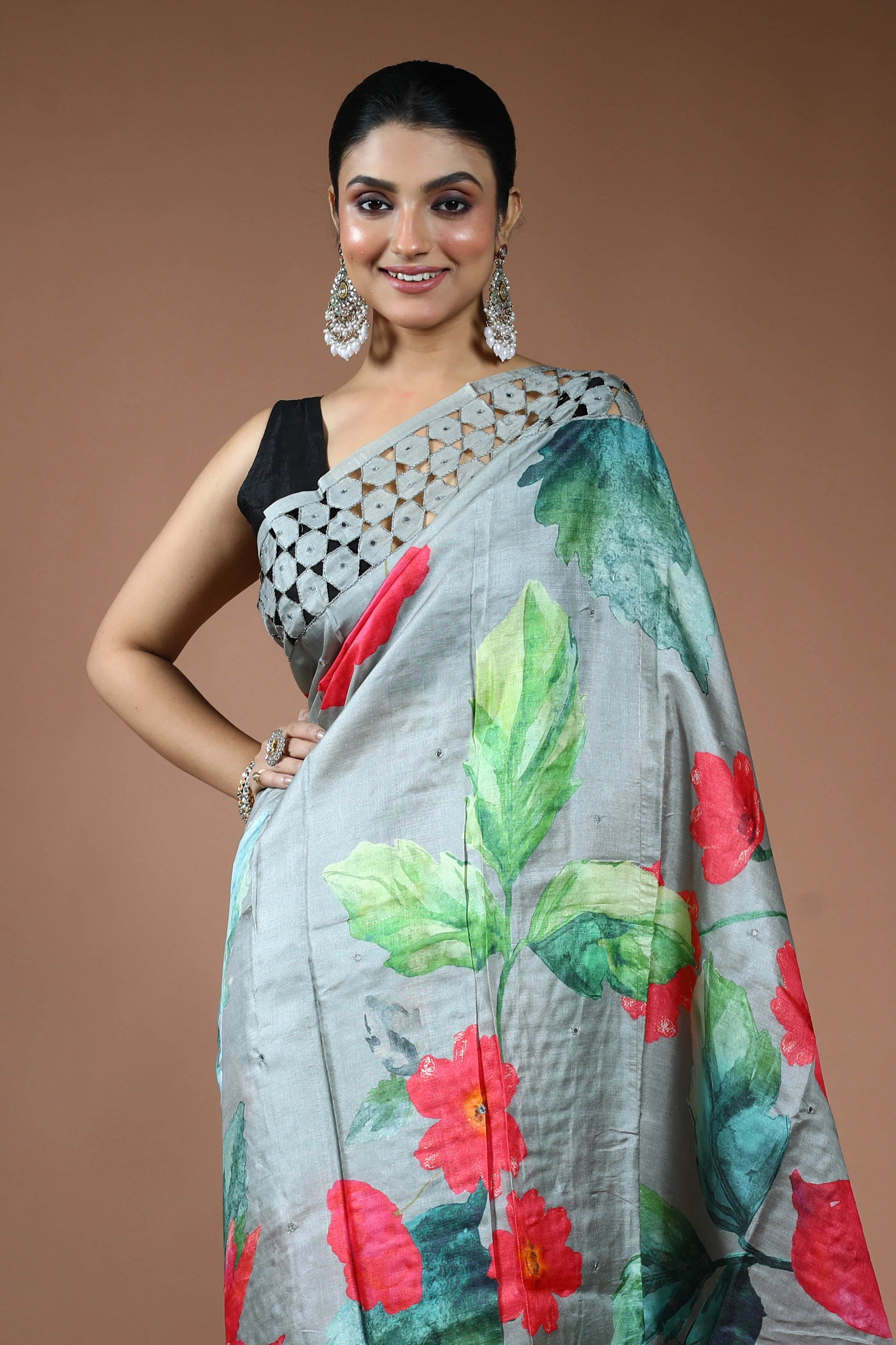 Grey Tussar Saree with Blouse Piece