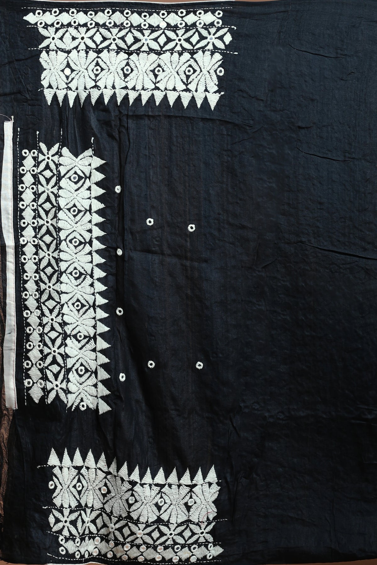 Black Tussar Kathiyawadi Saree with Blouse Piece