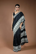 Black Tussar Kathiyawadi Saree with Blouse Piece