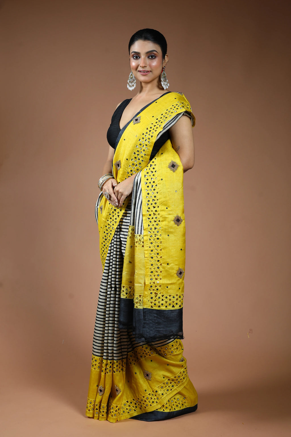 Beige and Yellow Tussar Saree with Blouse Piece