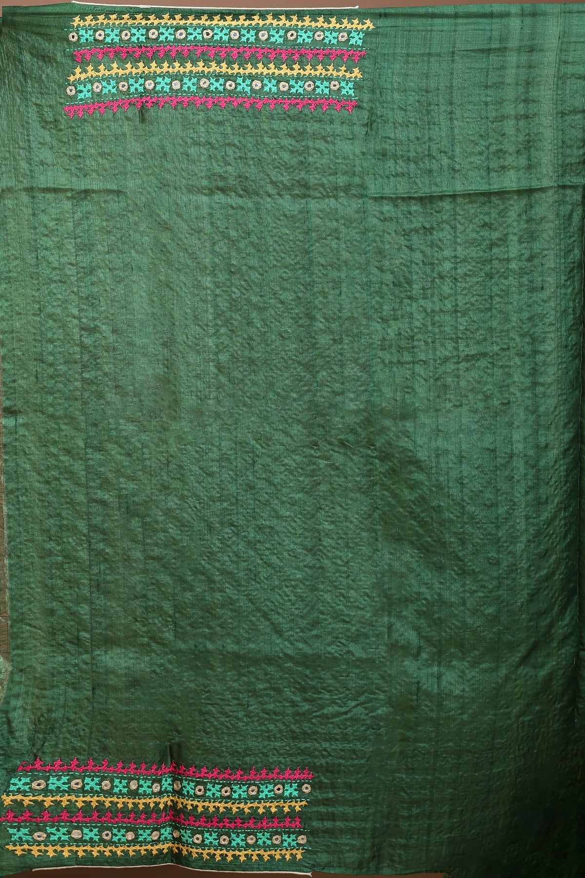 Green Tussar Gujarati Saree with Blouse Piece