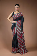 Black Tussar Gujarati Saree with Blouse Piece